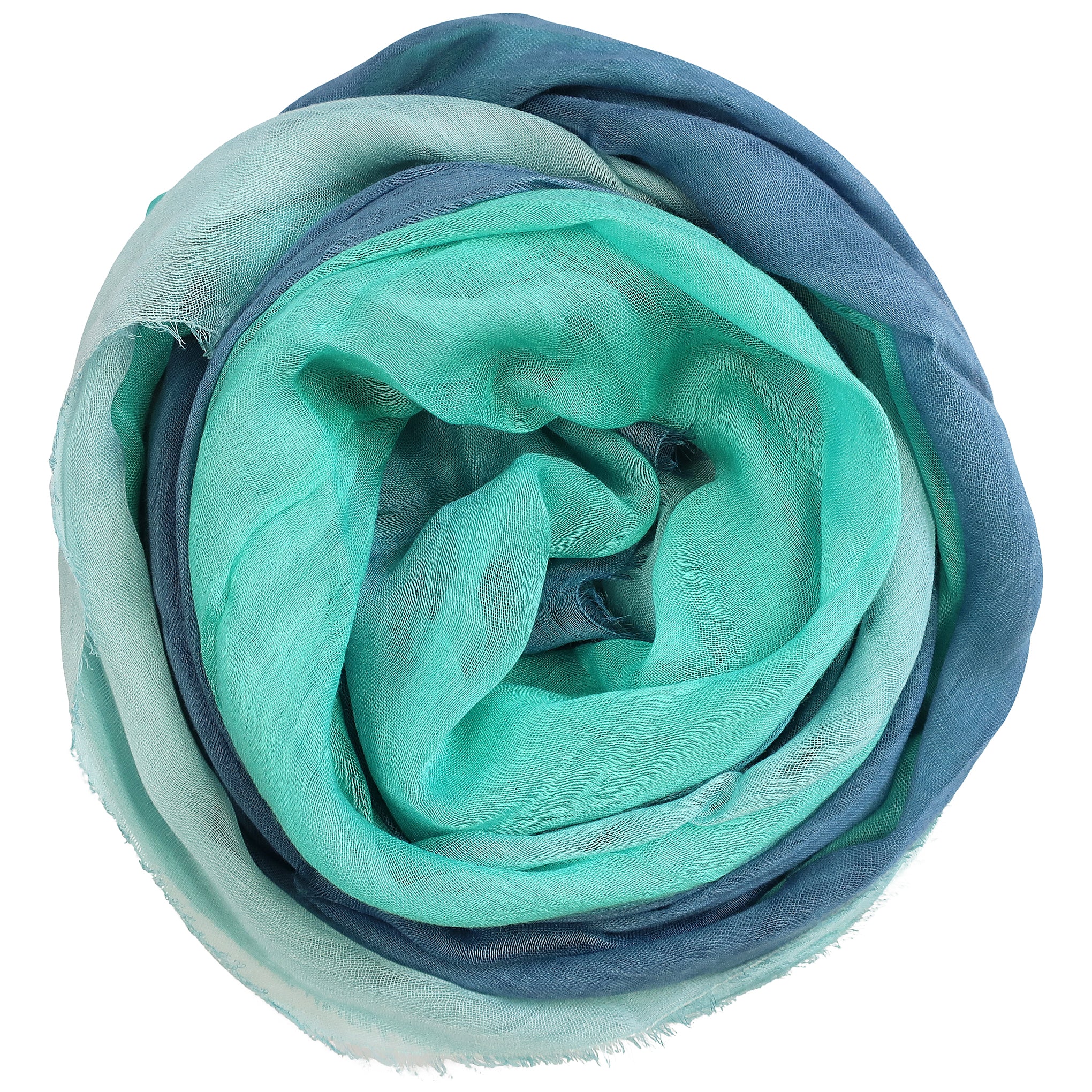 Blue Pacific Dream Cashmere and Silk Scarf in Denim Blue Teal and Mint 47 x 37