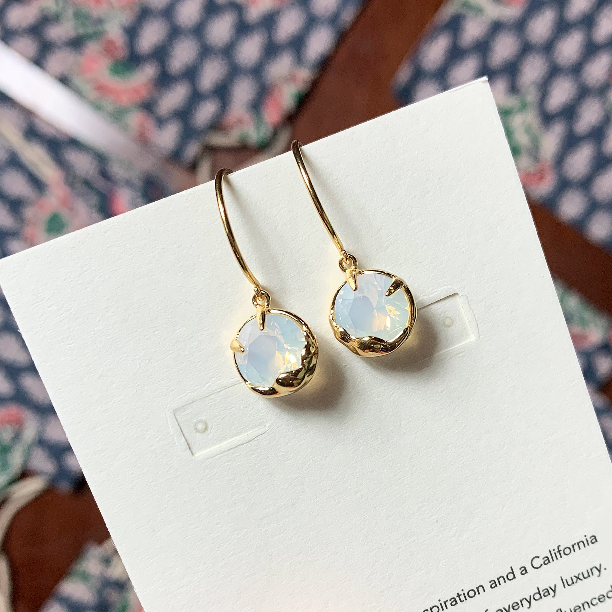 Chan Luu Gold Framed Dangle Earrings in White Opal Crystal and Gold Vermeil