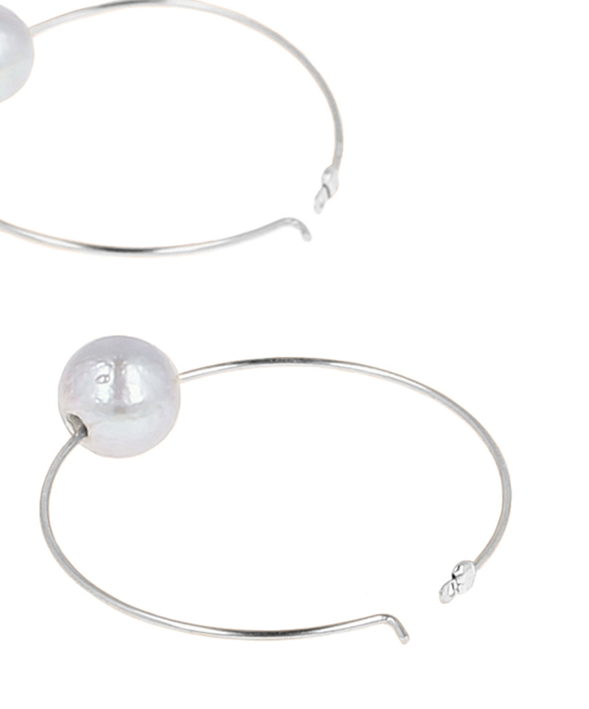 Chan Luu 1.50 Inch White Floating Pearl Hoop Earrings in Silver