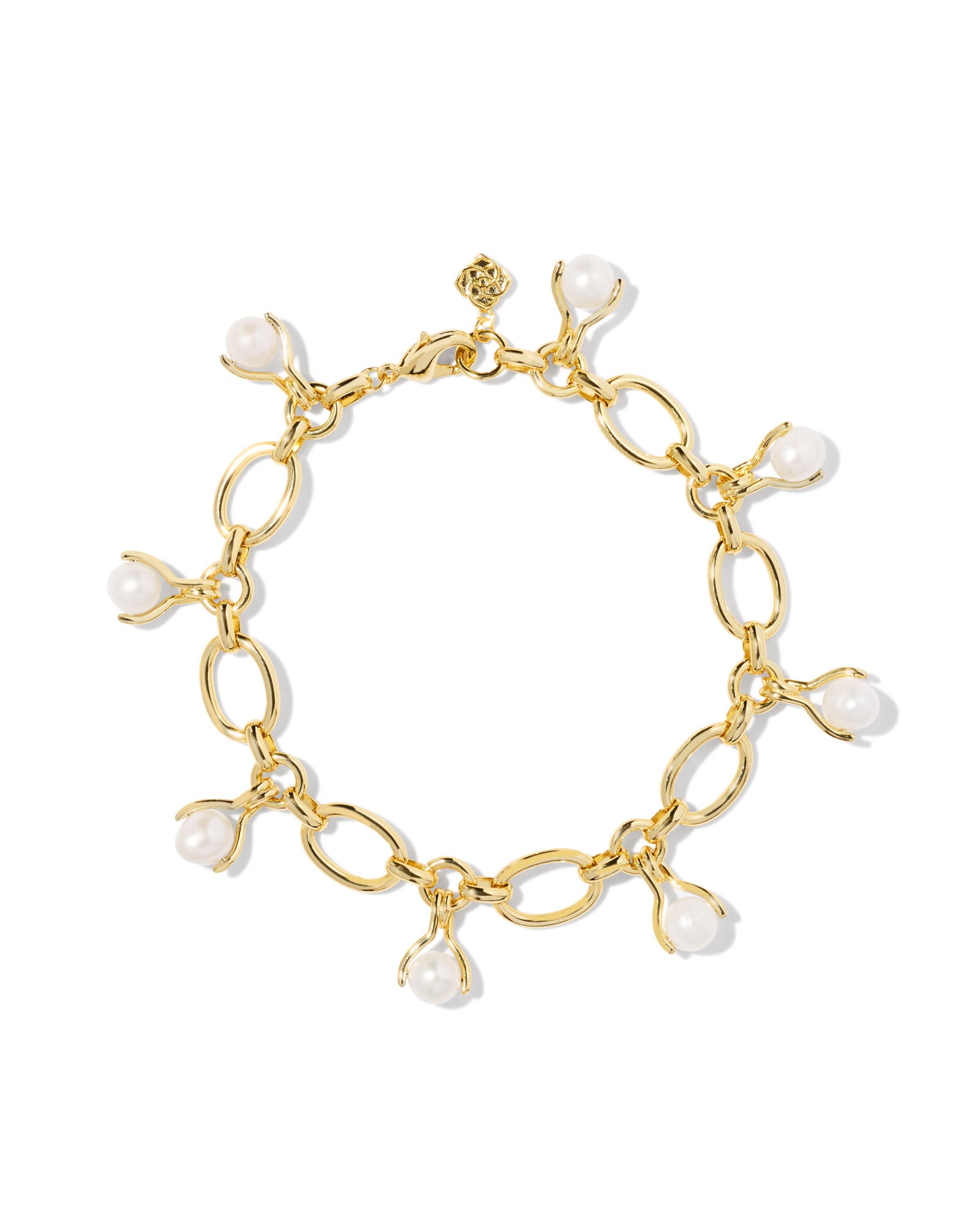 Kendra Scott Ashton Chain Charm Bracelet in White Pearl and Gold Plated