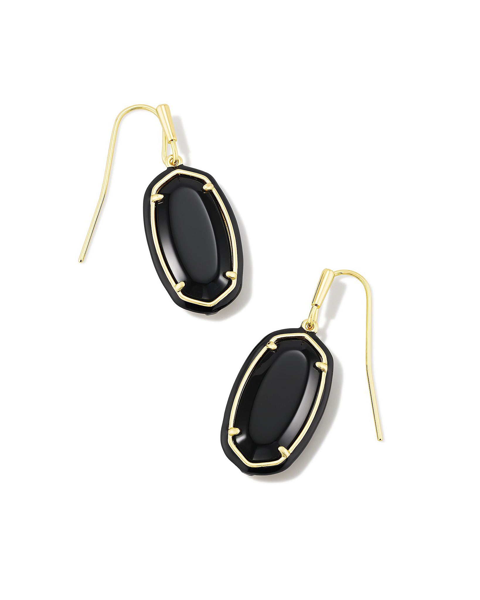 Kendra Scott Enamel Framed Dani Oval Dangle Earrings in Black