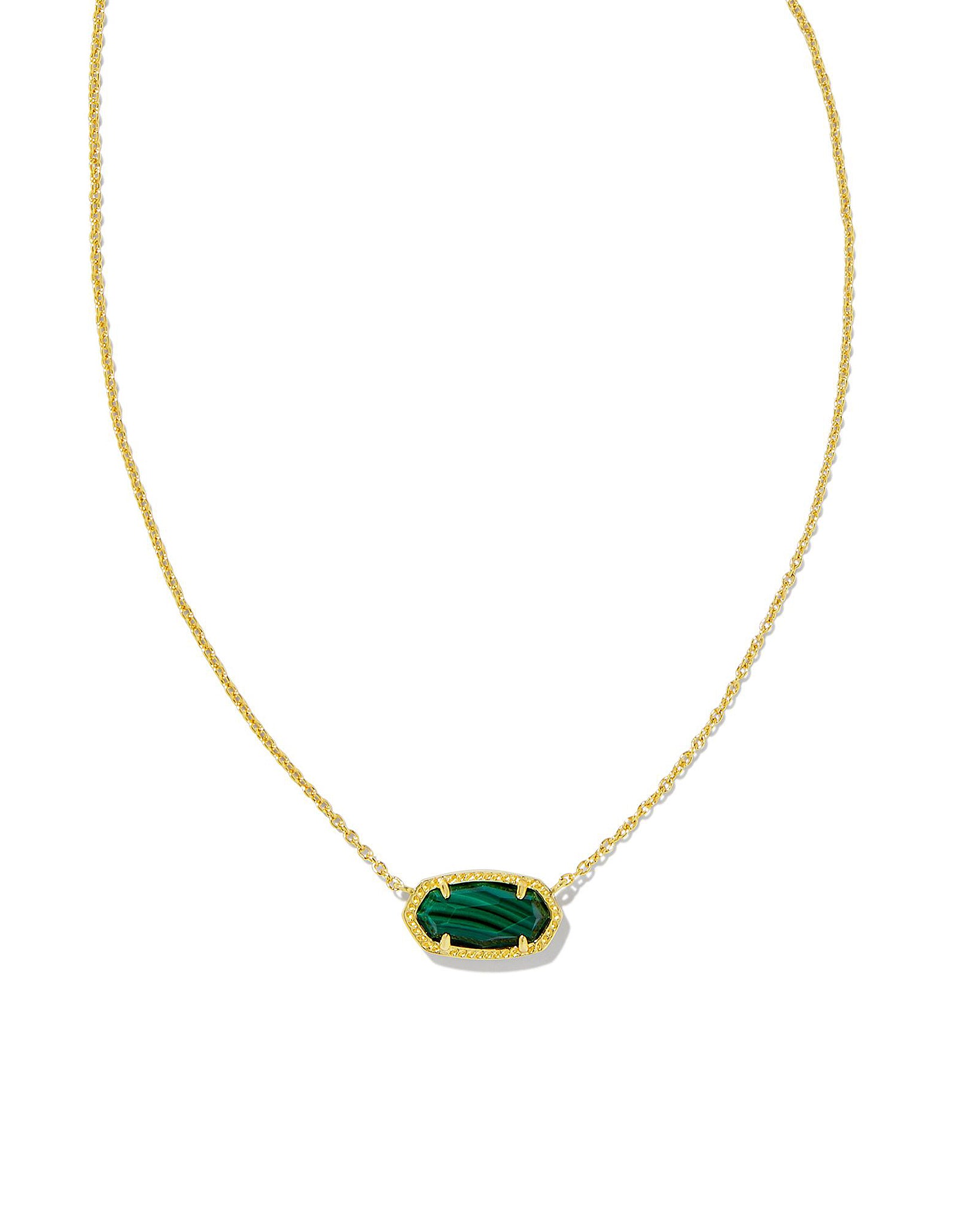 Kendra Scott Elisa Oval Pendant Necklace in Green Malachite and Gold Plated