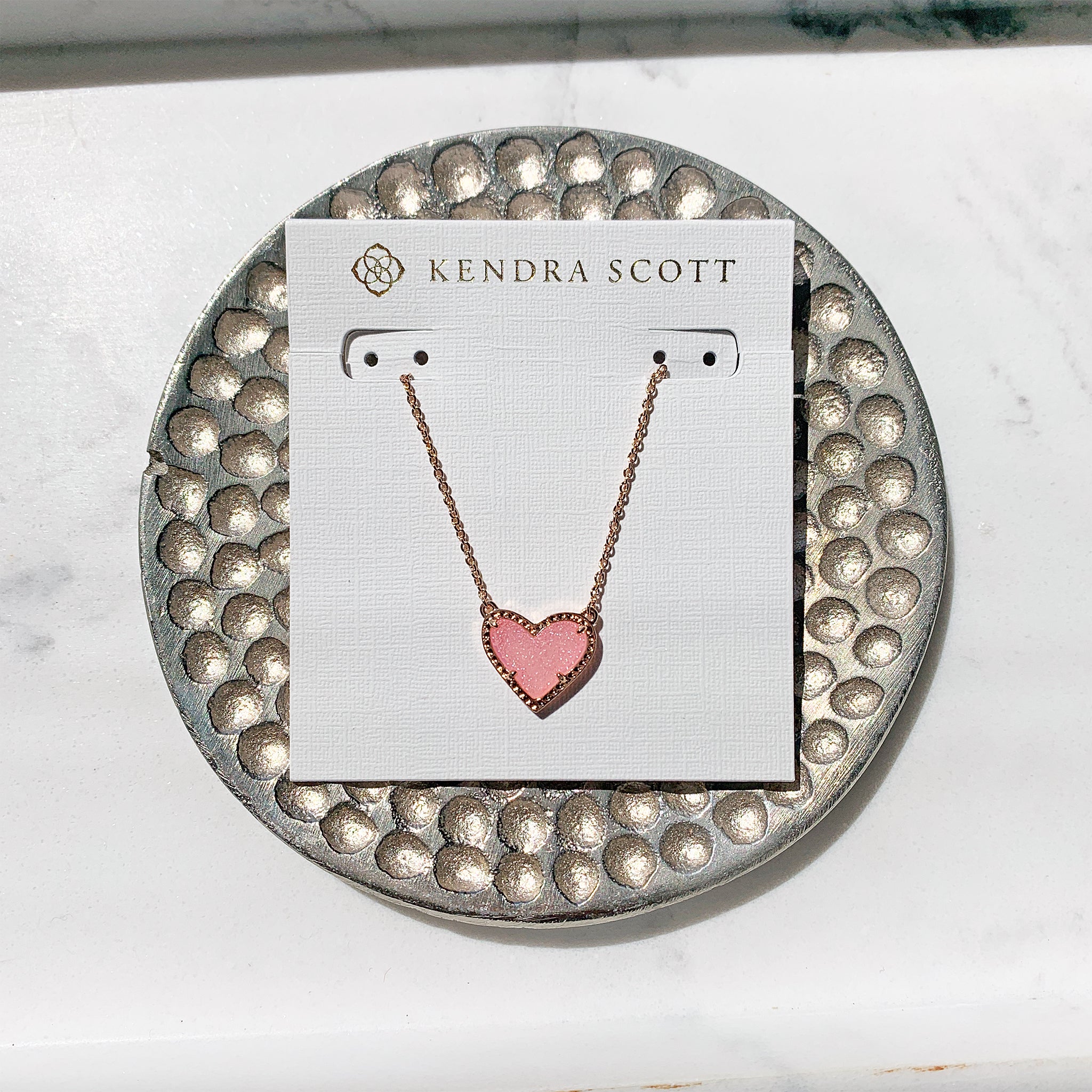 Kendra Scott Ari Heart Pendant Necklace in Pink Drusy and Rose Gold