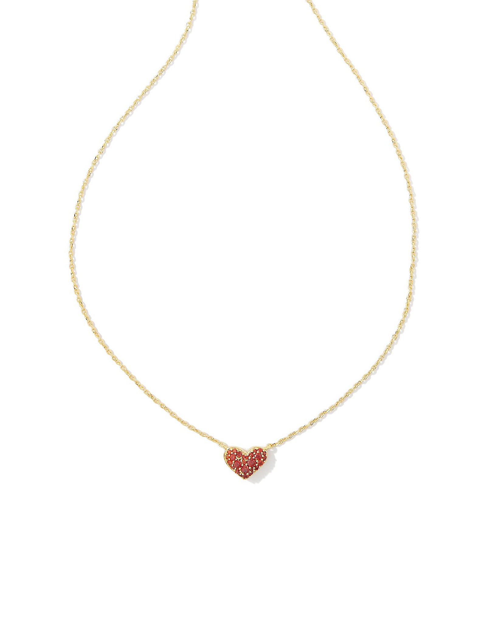 Kendra Scott Ari Pave Crystal Heart Pendant Necklace in Red Crystal and Gold