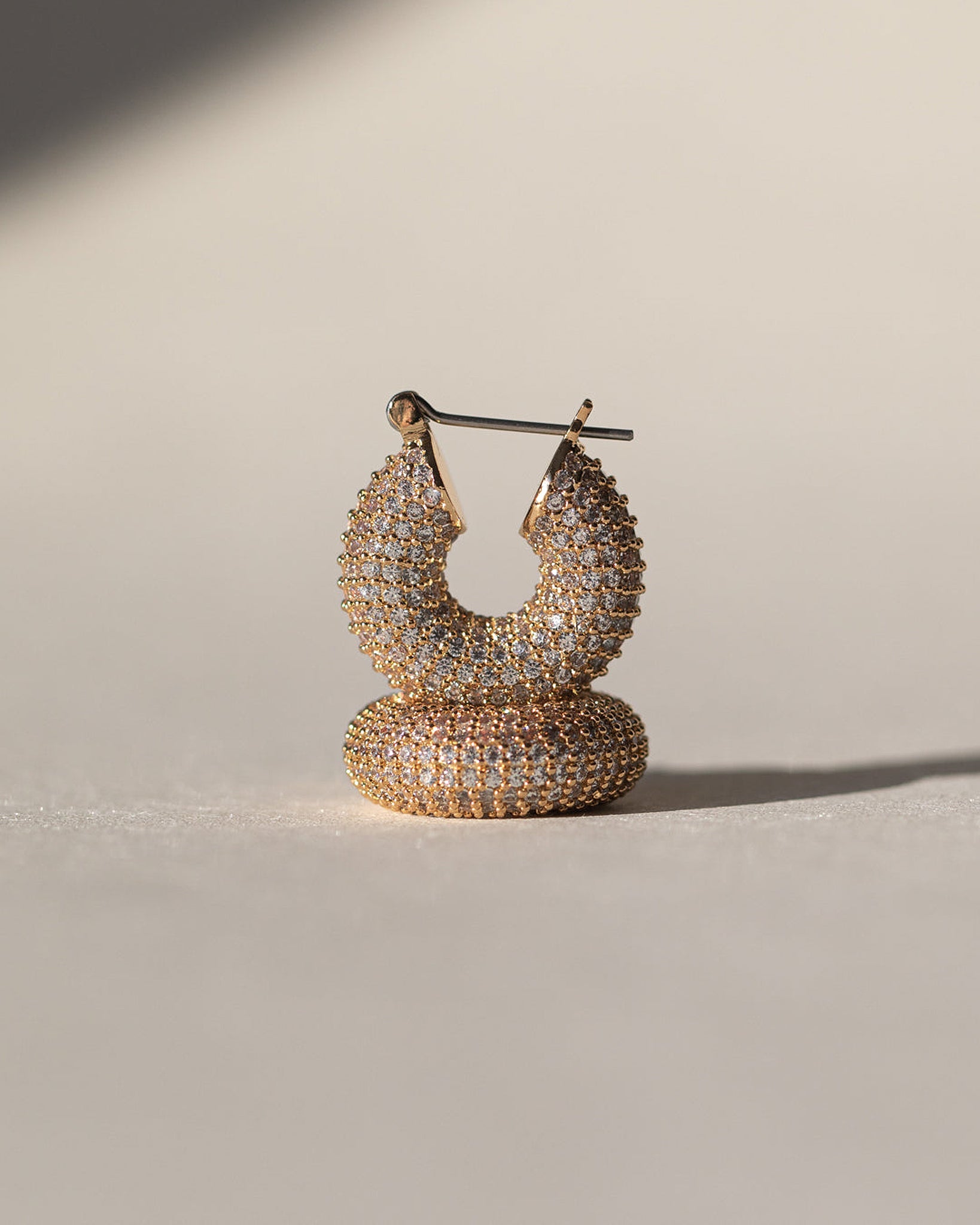 Luv Aj Pave Mini Donut Hoop Earrings in CZ and Polished 14k Antique Gold Plated