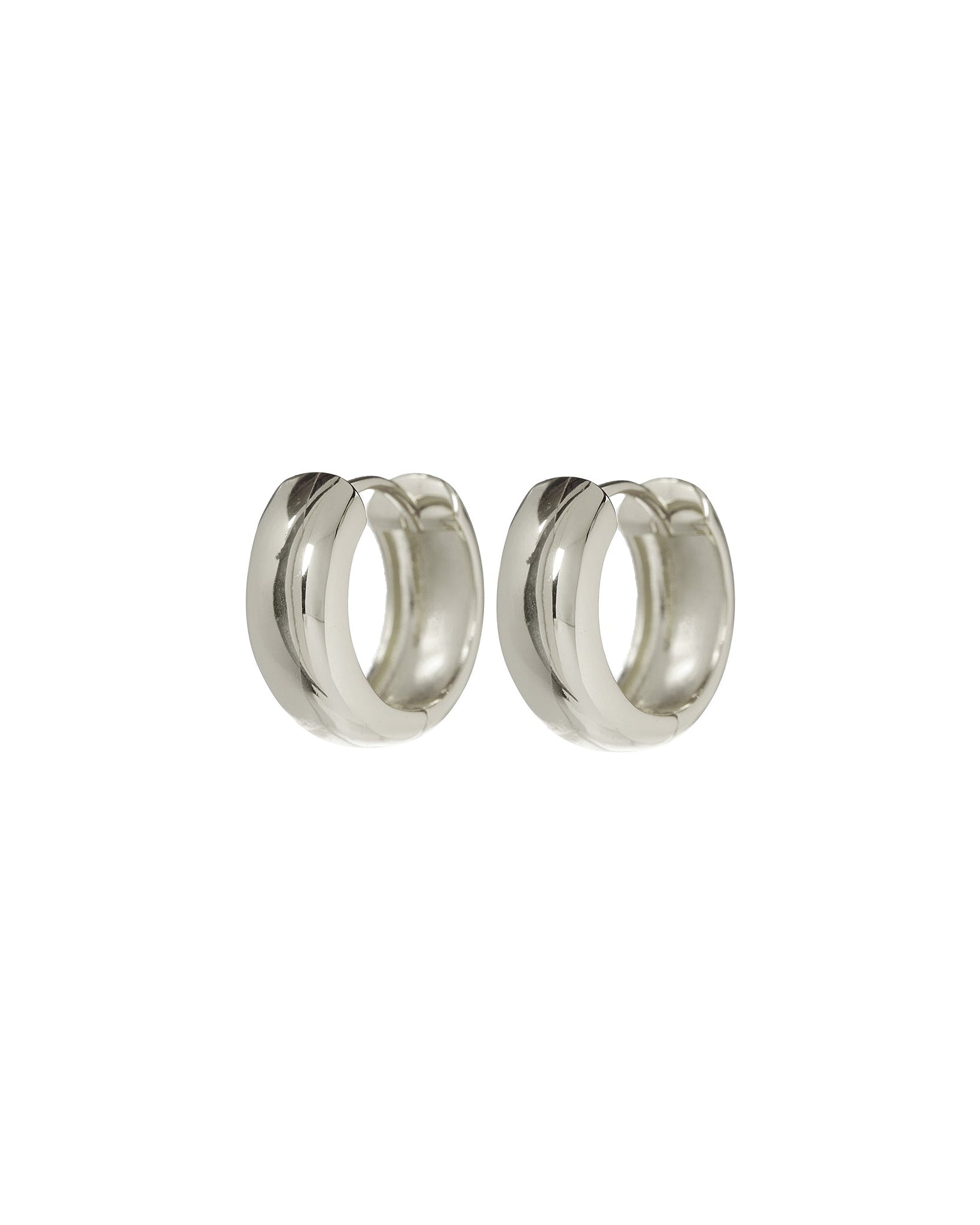 Luv AJ Monaco Wide Huggie Hoop Earrings in Polished Rhodium Silver Plated