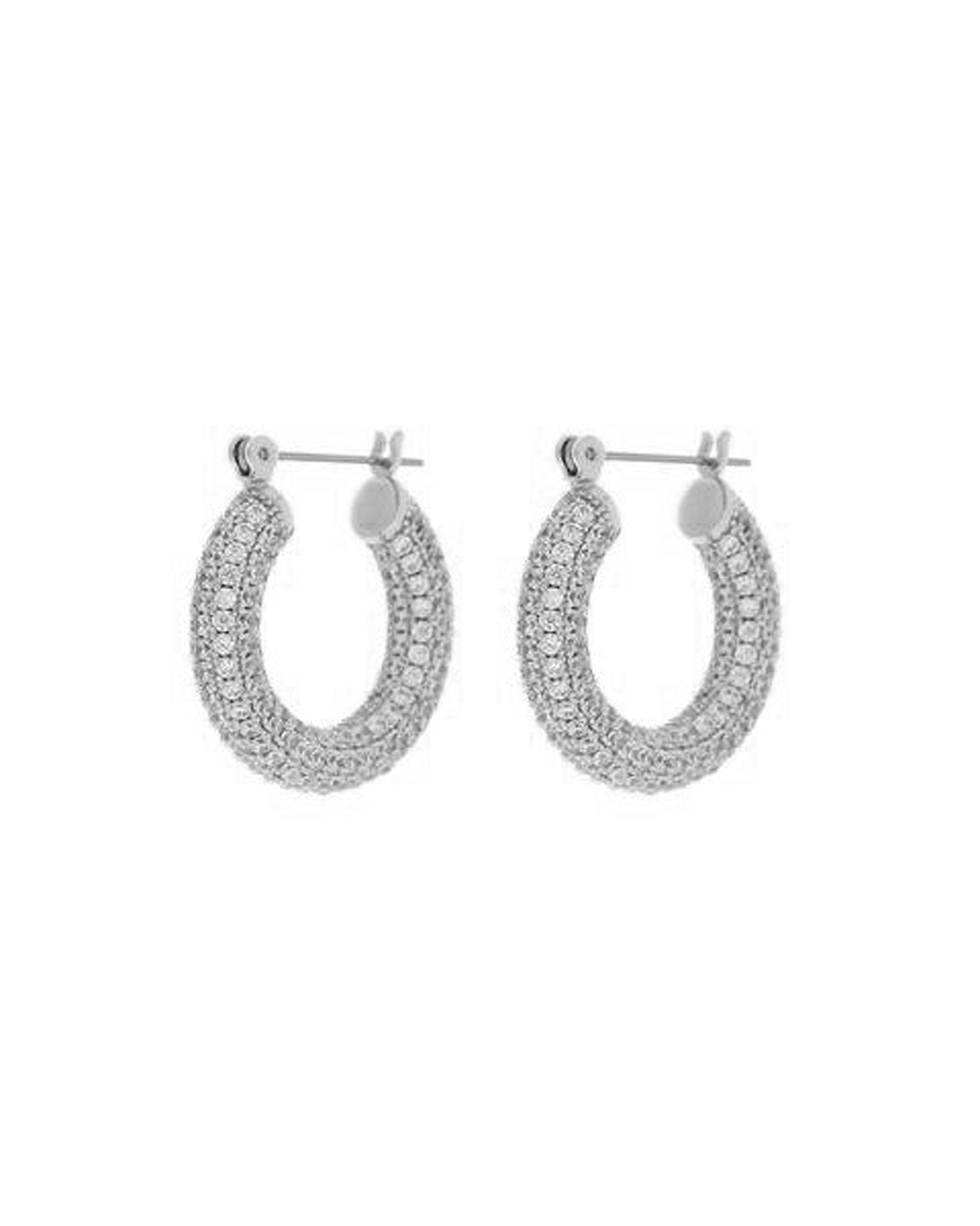 Luv Aj Pave Baby Amalfi Tube Hoop Earrings in CZ and Polished Rhodium Silver Plated