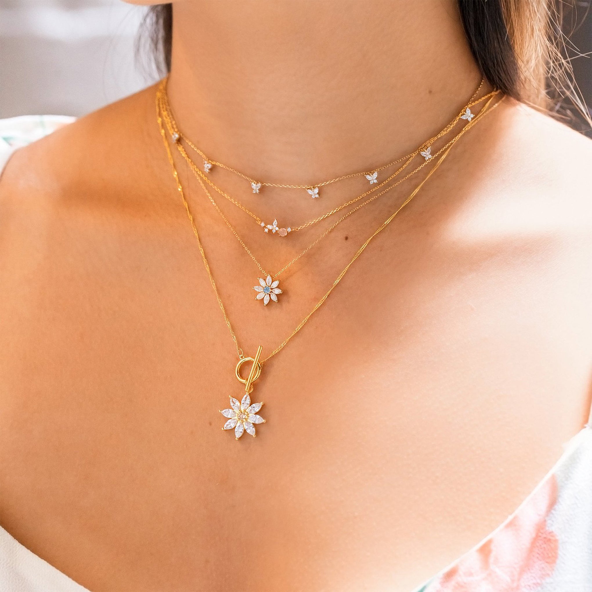Girls Crew Mari Mini Butterfly Multi Charm Choker Necklace in Gold Plated