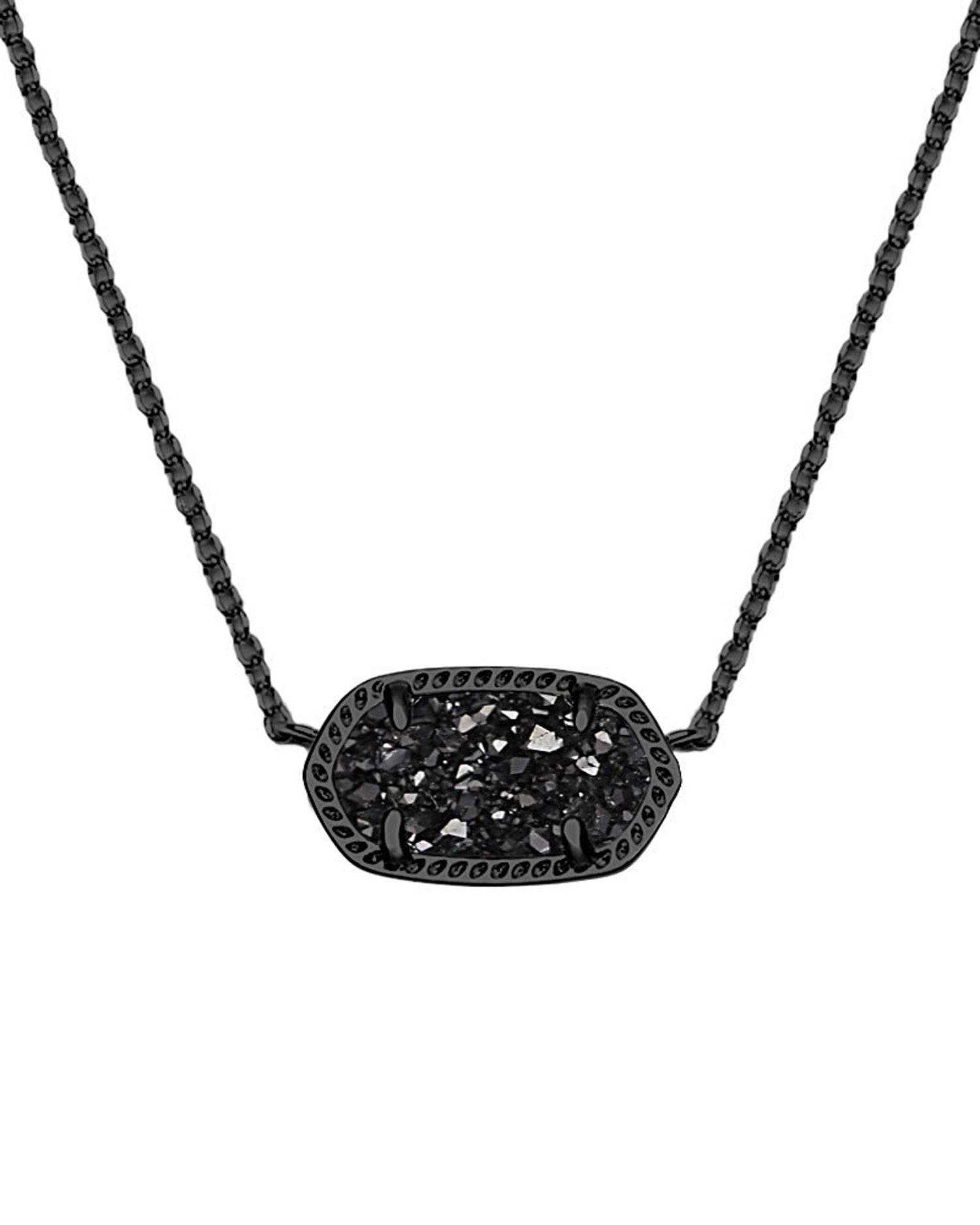Kendra Scott Elisa Oval Pendant Necklace in Black Drusy and Gunmetal