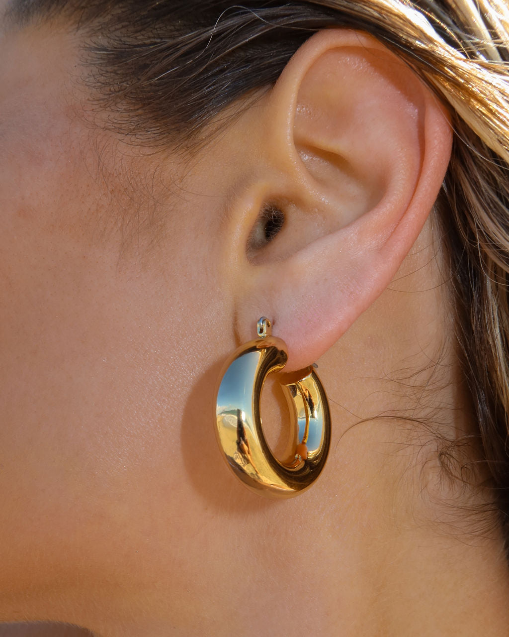 Luv Aj Malibu Thick Tube Hoop Earrings in Polished 18k Gold