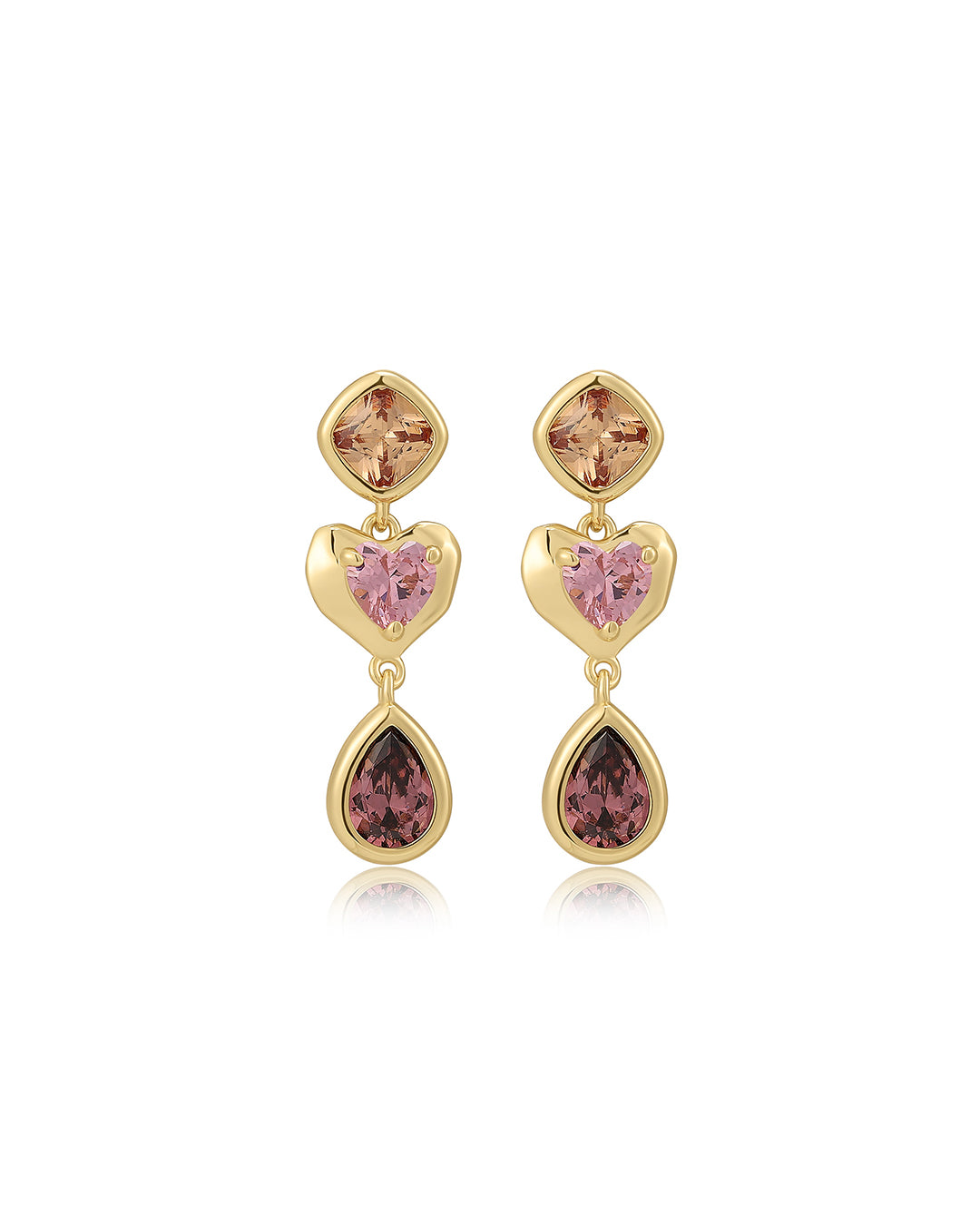 Luv Aj Heart Stone Stud Dangle Earrings in 14k Gold Plated in Multicolor CZ