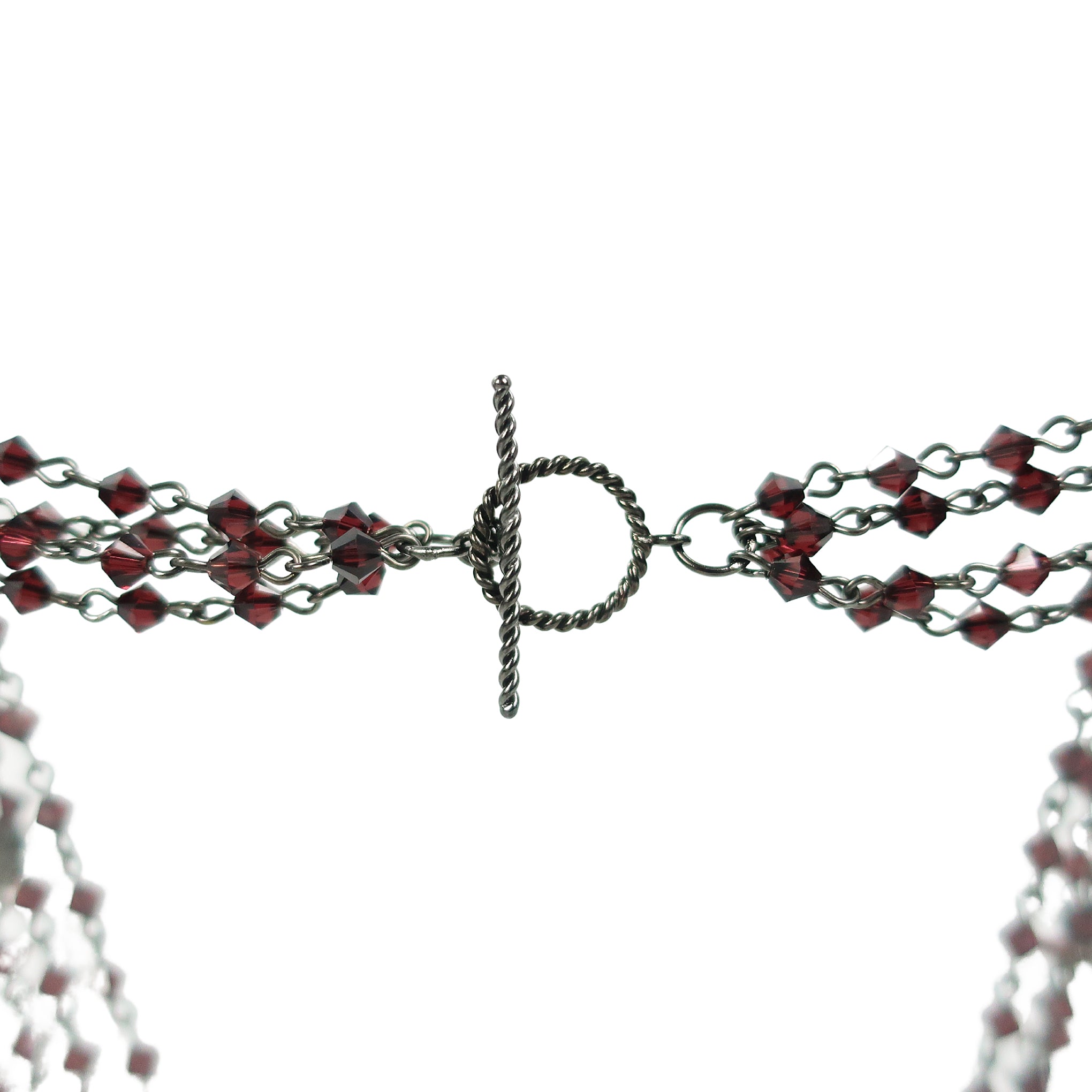 VSA Magdalena Statement Necklace in Gunmetal and 4mm Bicone Burgundy Crystal