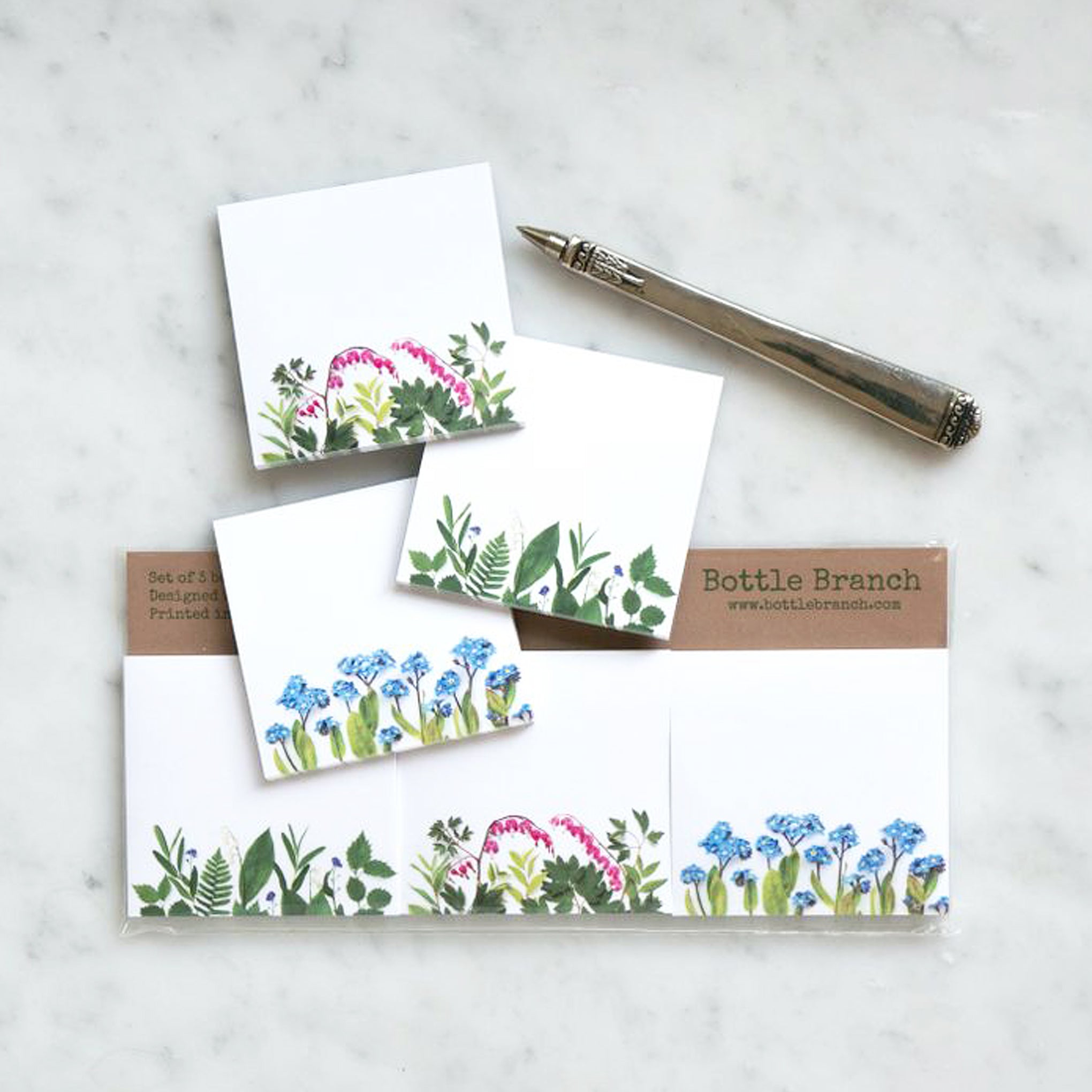 Set of 3 Botanical Photography Sticky Note Set in Woodland Spring