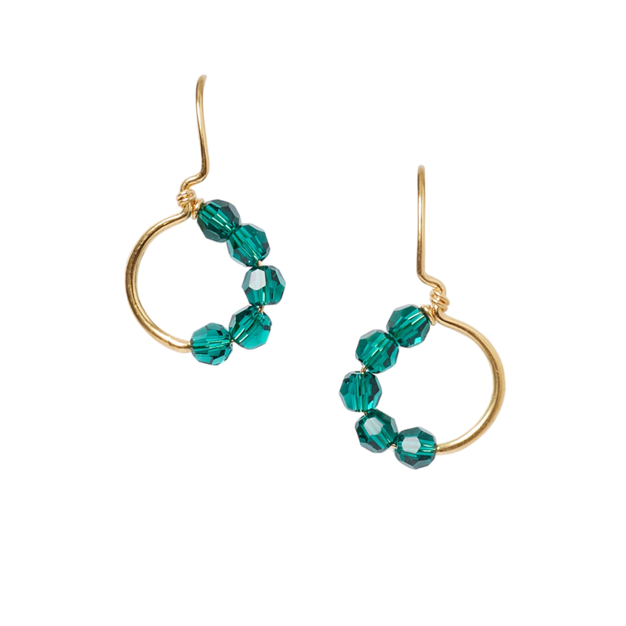 Chan Luu Front Facing Hoop Dangle Earrings in Emerald Green and Gold Vermeil