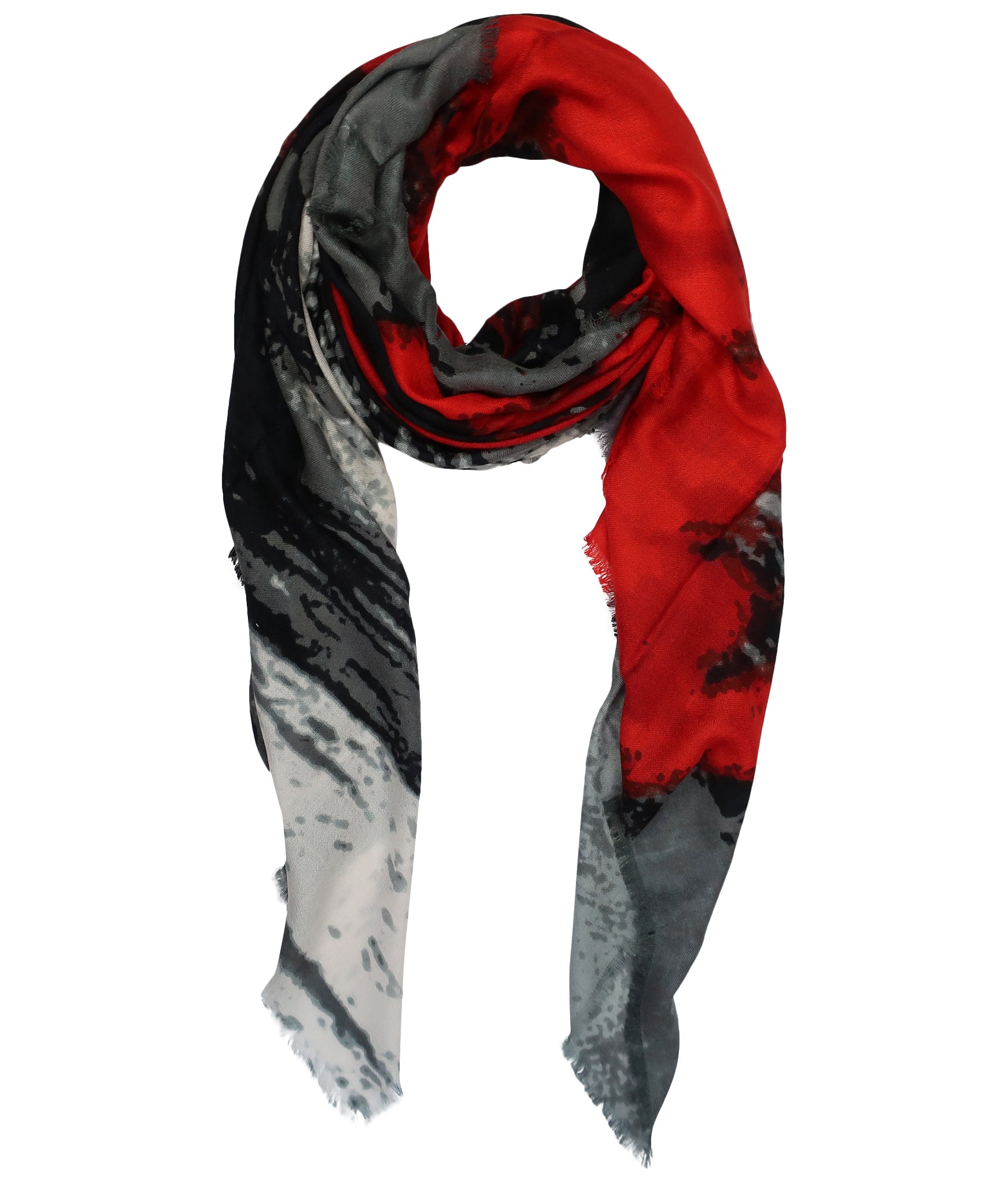 Blue Pacific Modal and Cashmere Scarf in Watercolor Crimson Red and Gray