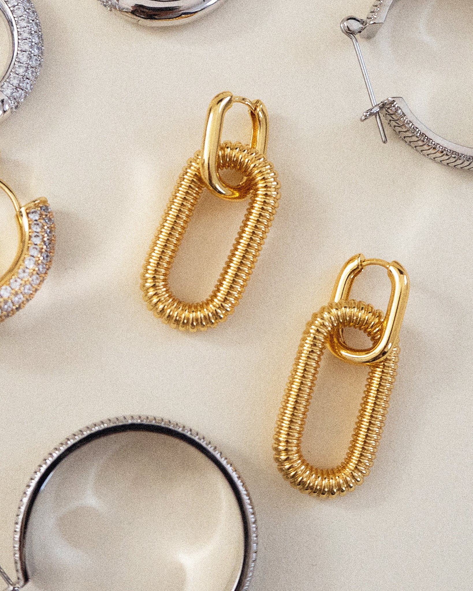 Luv Aj Le Signe Chain Link Loop Hoop Dangle Earrings in Gold Plated