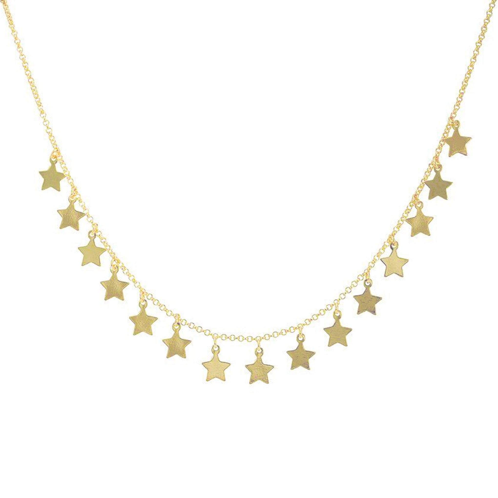 Detail image of Sheila Fajl Capella Multi Star Charm Dangle Necklace in Gold Plated