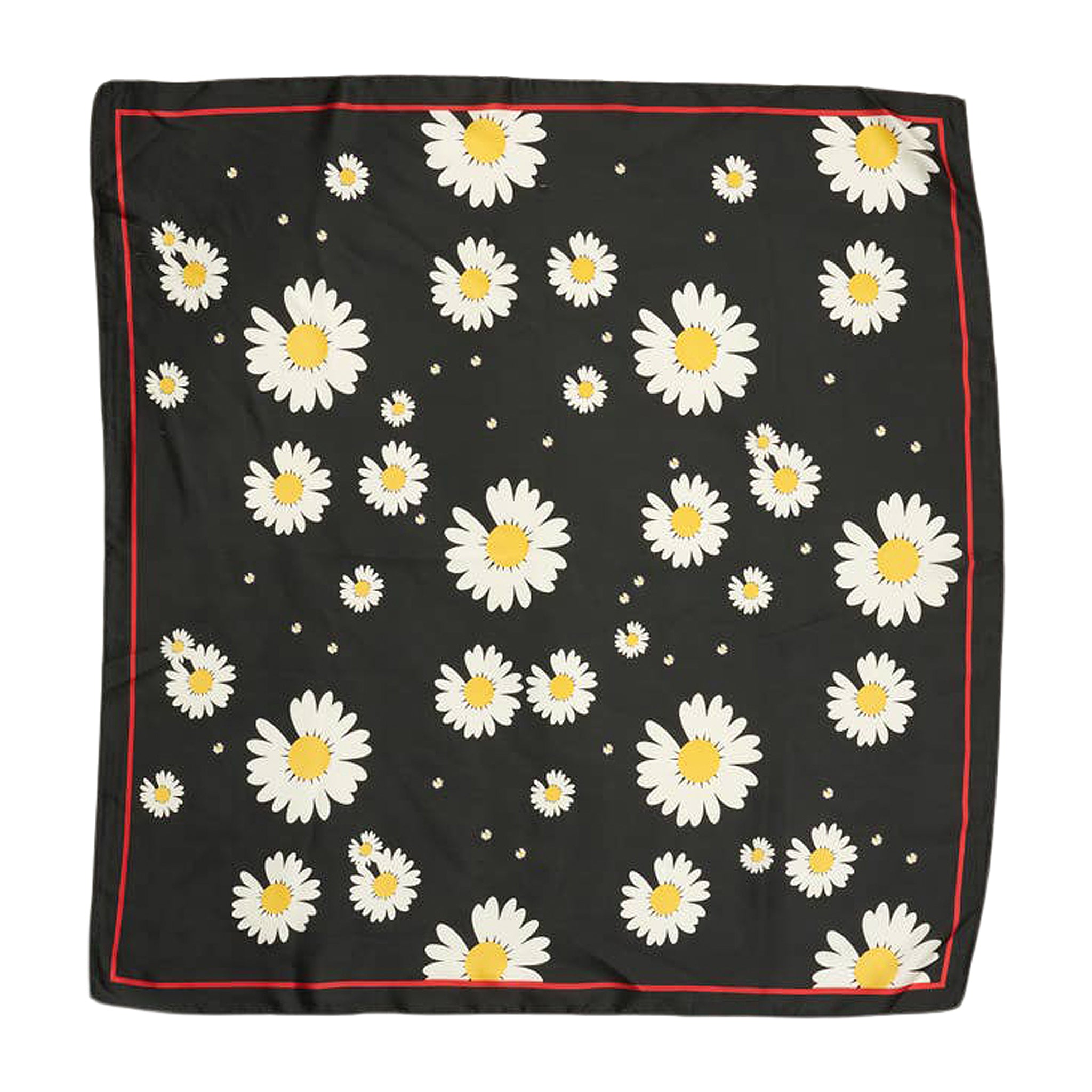 Avenue Zoe Chamomile Print Silky Bandana Scarf in Black, White and Yellow Floral
