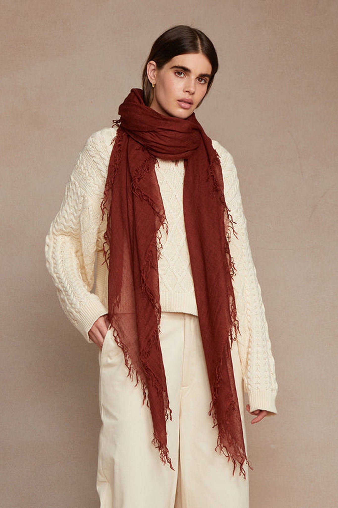 Chan Luu Cashmere and Silk Solid Scarf in Fire Brick Red