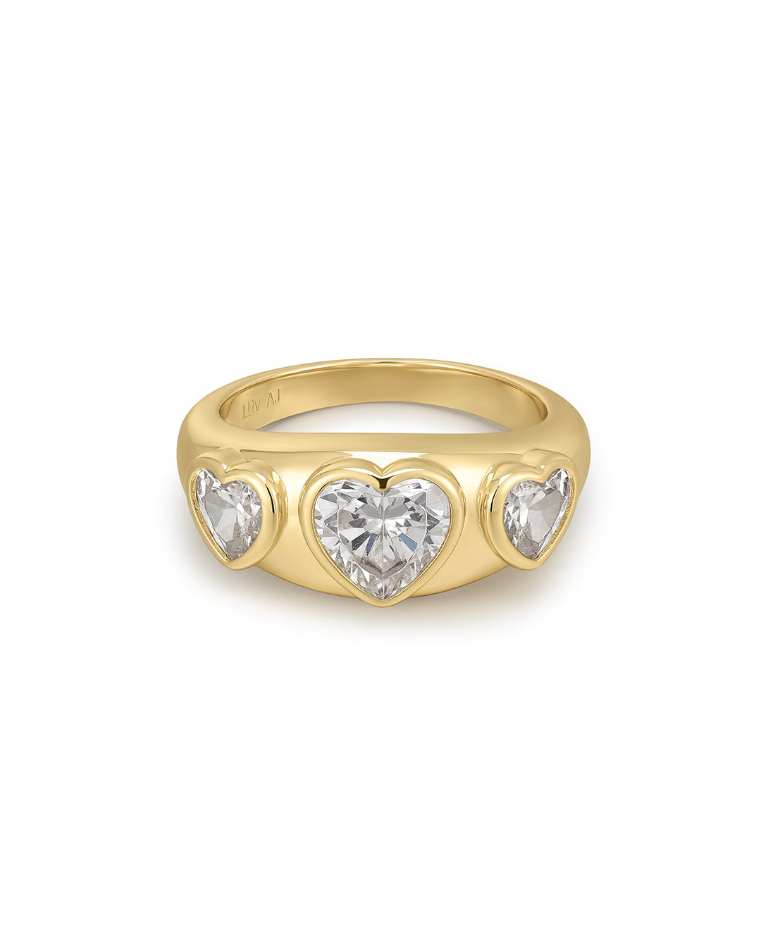 Luv Aj Bezel Heart Signet Multi Stone Ring in 14k Gold Plated in Clear CZ Size 6