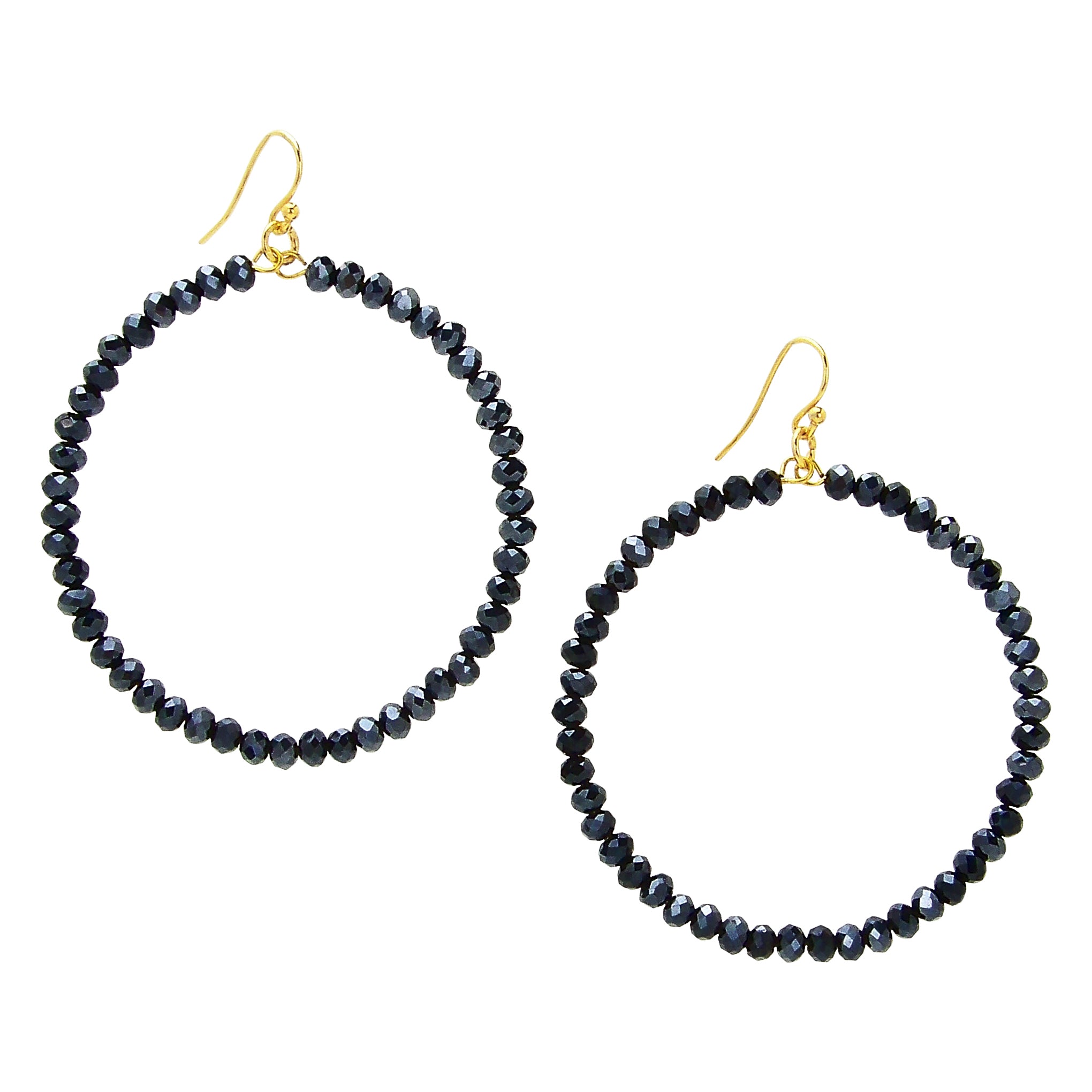 Chan Luu 2.25 Inch Gold Hoop Earrings in Midnight Blue Crystals