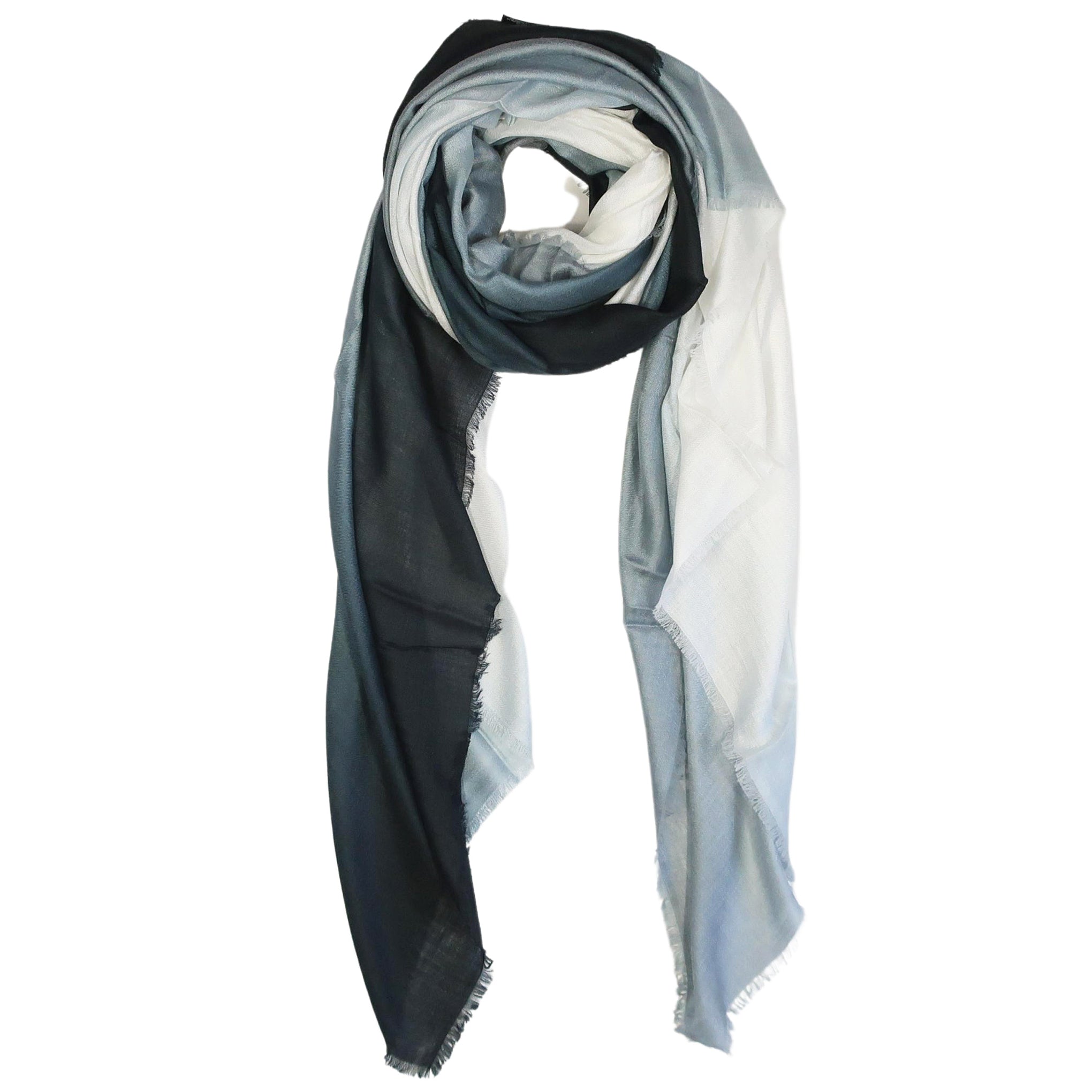 Blue Pacific Vintage Dip Dye Micromodal and Cashmere Scarf in Black and White