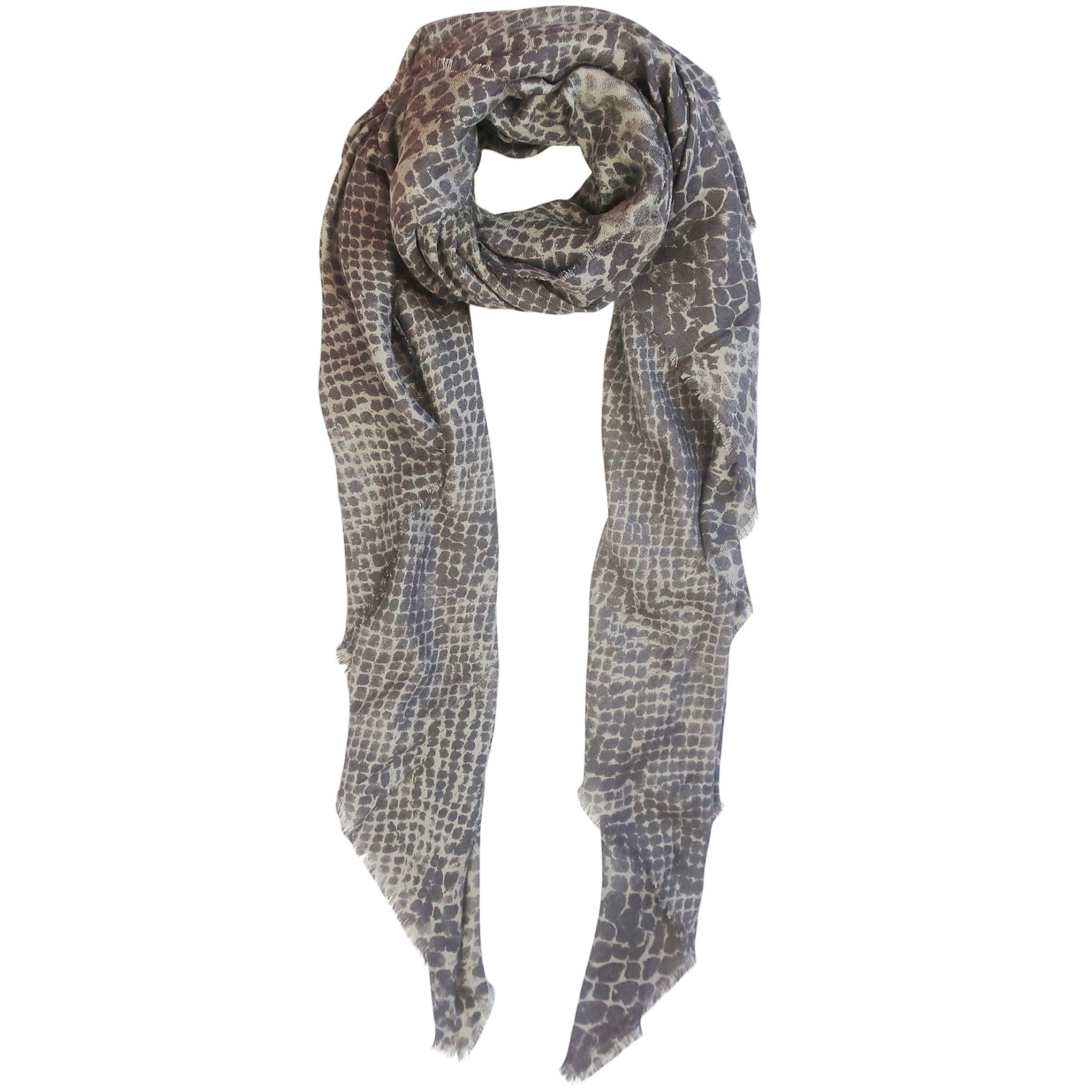 Blue Pacific Tissue Solid Modal and Cashmere Scarf Shawl in Snake Animal Print