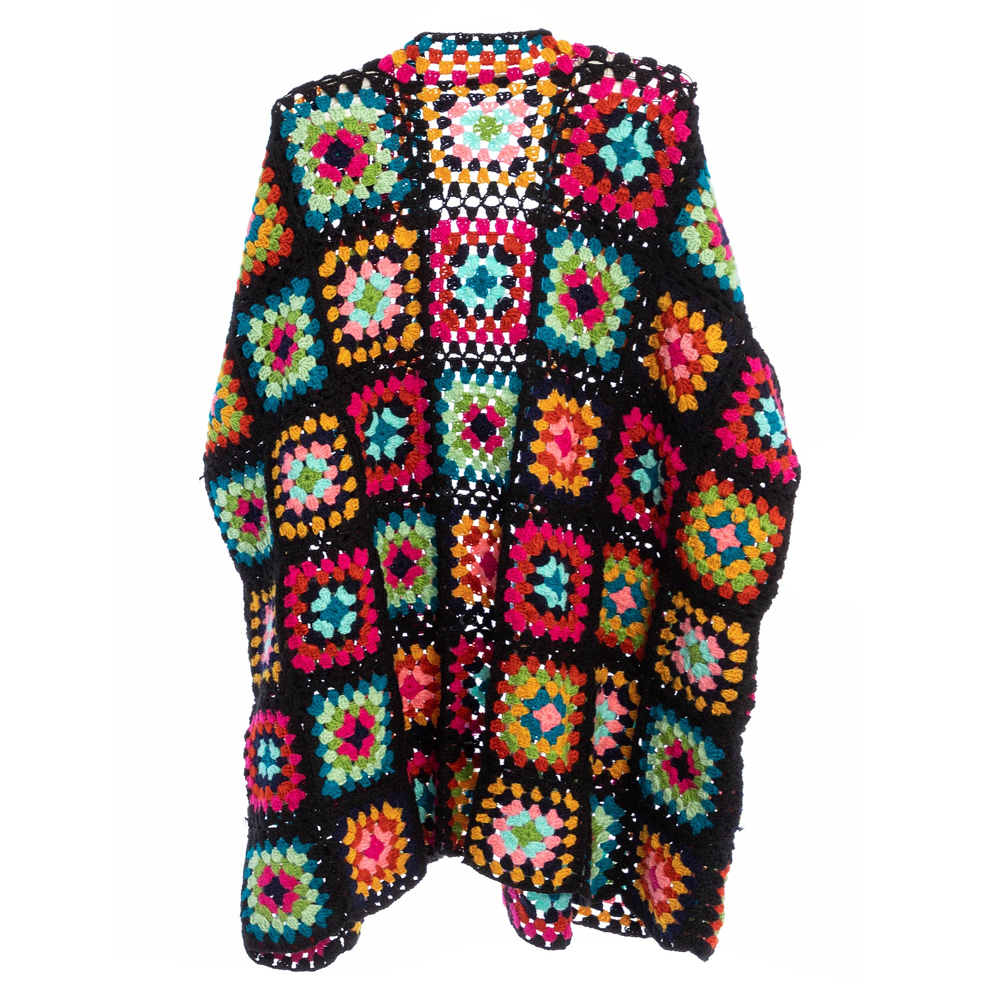 Saachi Noni Granny Square Crocheted Sweater in Black Multicolor