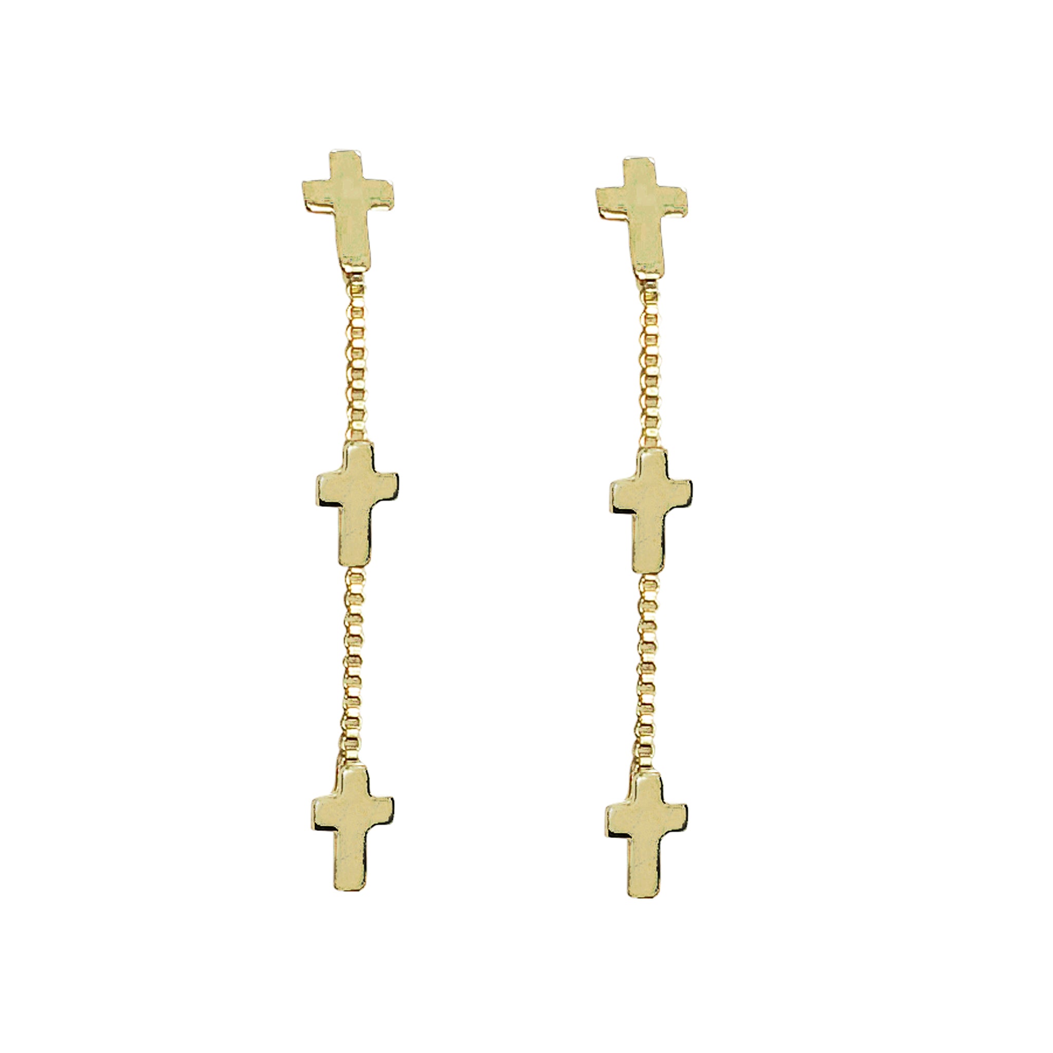 Sheila Fajl Small Pietro Cross Dangle Earrings in Polished Gold Plated