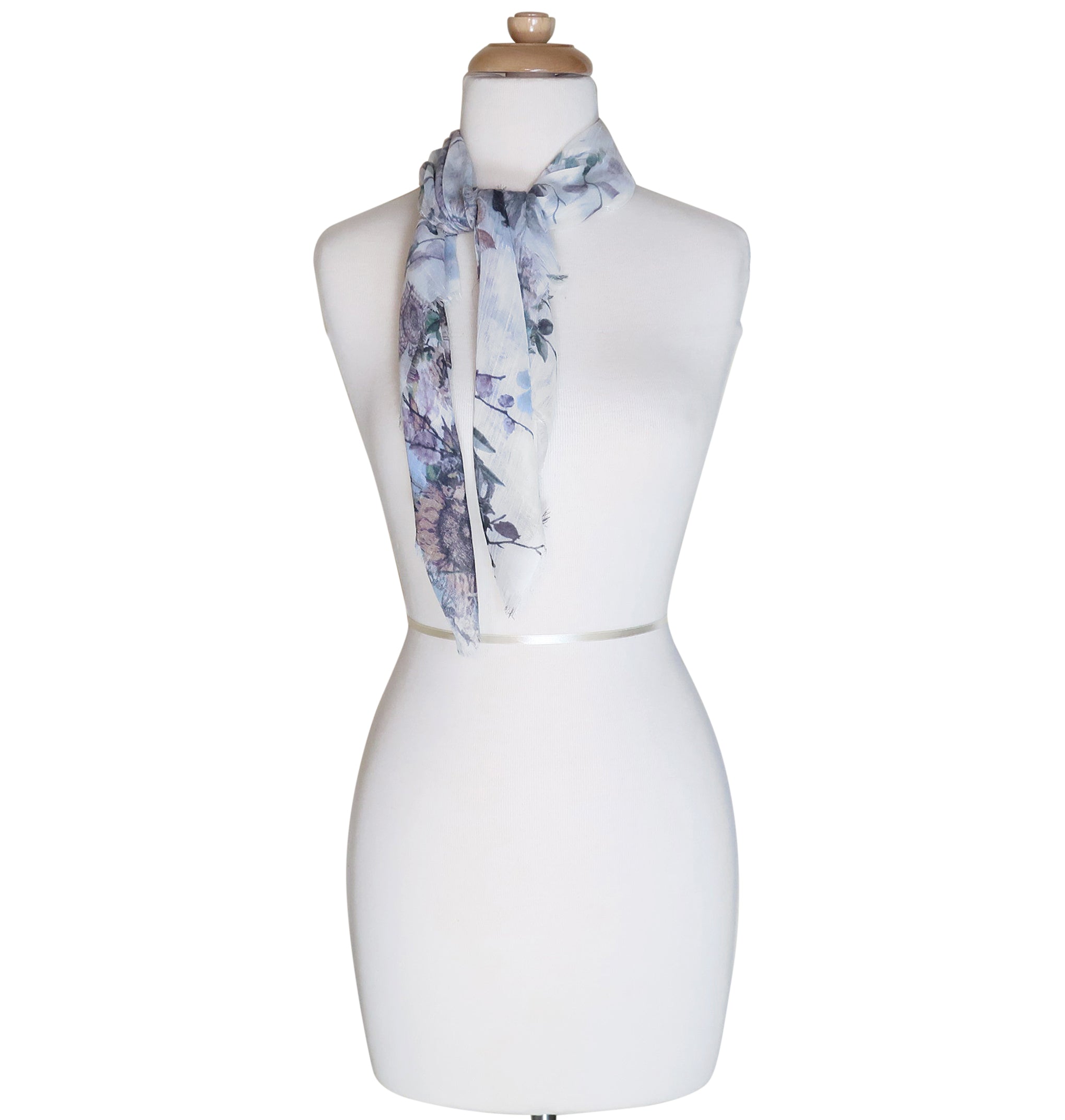 Blue Pacific Floral Micromodal and Silk Neckerchief Scarf in Cloud
