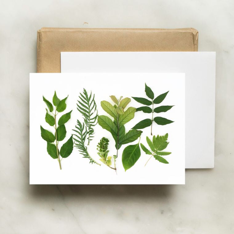Blank Folding Greeting Card in Various Shades of Green Leaves Of Summer