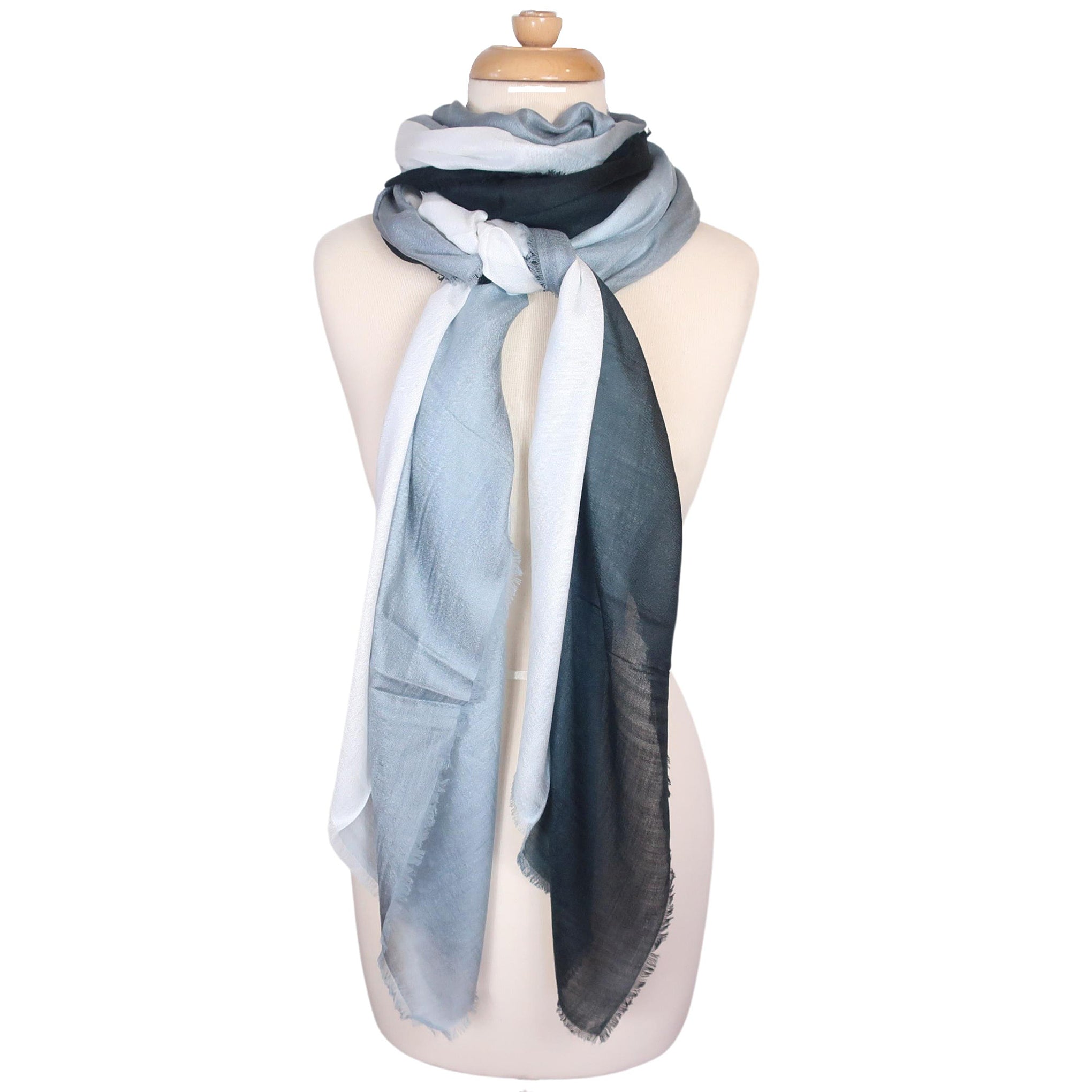 Blue Pacific Vintage Dip Dye Micromodal and Cashmere Scarf in Black and White