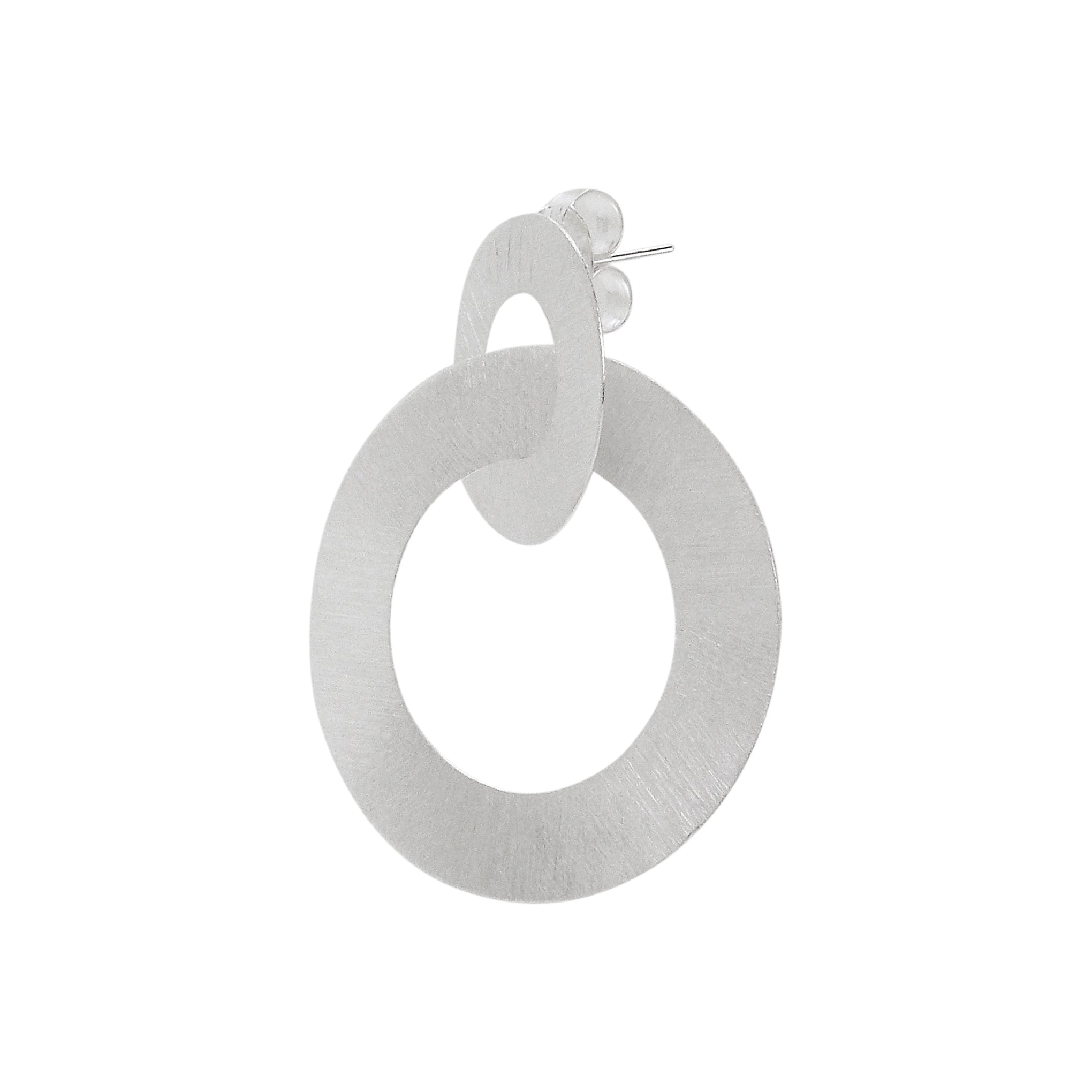 45 Degree Angle View of Sheila Fajl Anna Double Hoop Circle Earring in Brushed Sterling Silver Plated