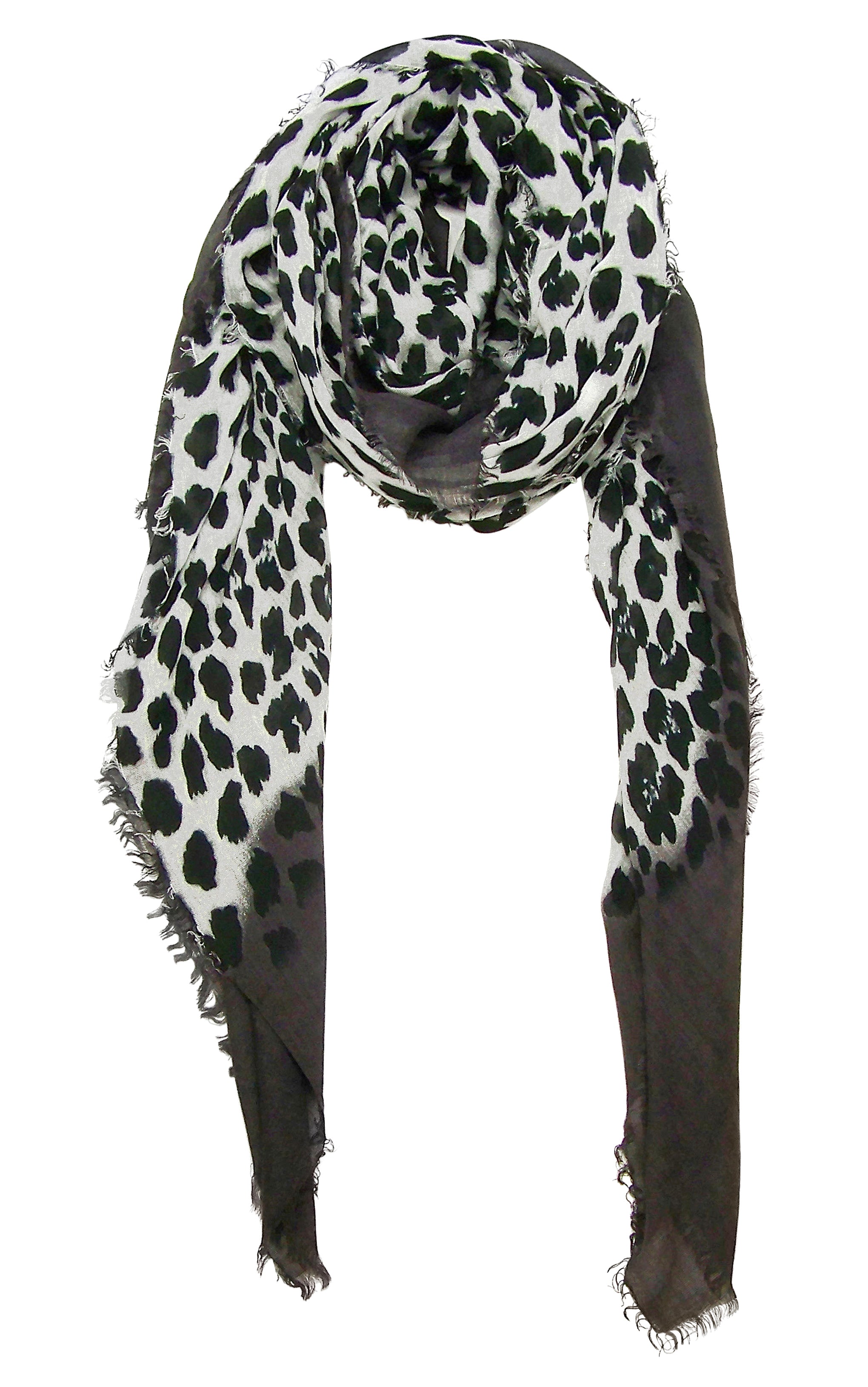 Primary Rolled Blue Pacific Animal Print Cashmere and Silk Scarf in Grey Slate and White