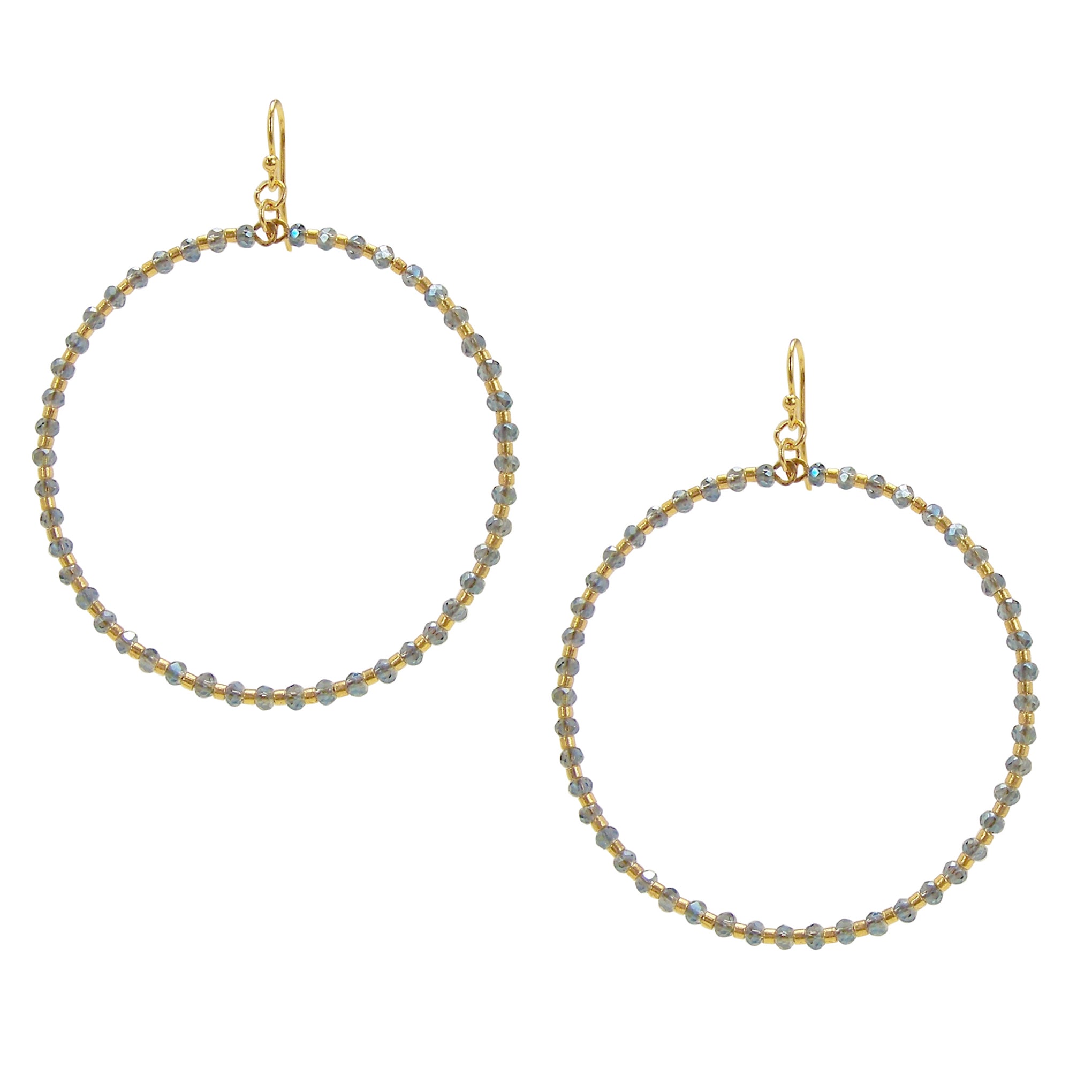 image of Chan Luu Gold Hoop Earrings with Blue Crystals and Gold Seed Beads