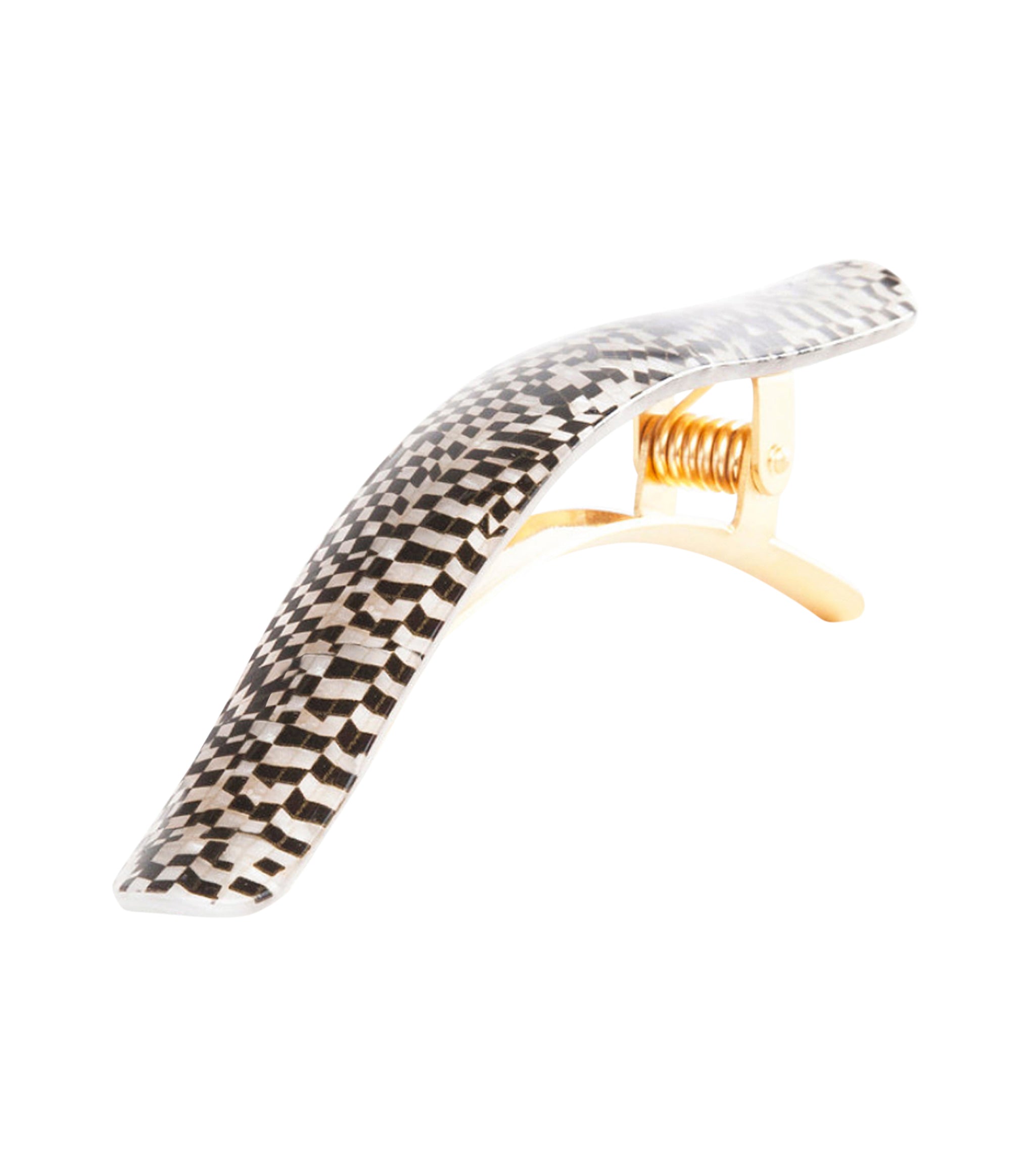 Ficcare Ficcarissimo Hair Clip in Black and Pearl Checkers and Gold Plated