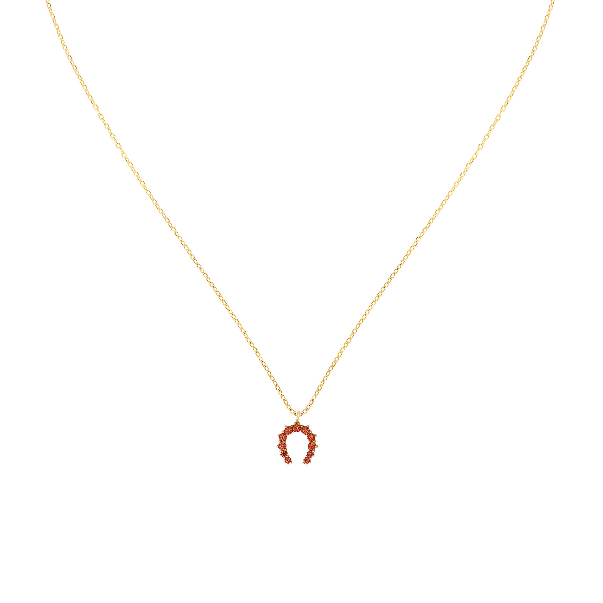Five and Two Hazel Horseshoe Charm Pendant Necklace in Red CZ and Gold