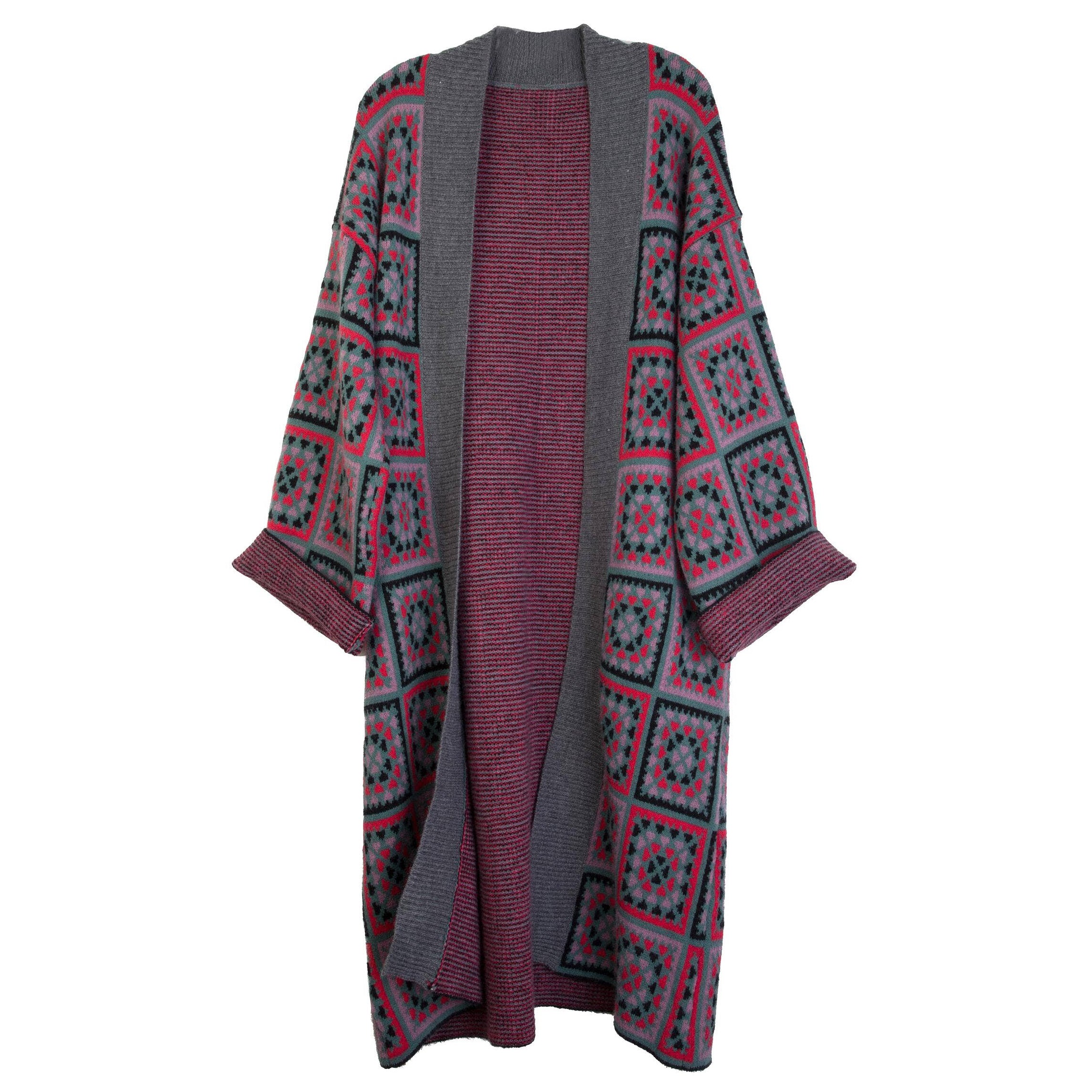 Saachi Knitted Square Patch Kimono Sweater in Grey