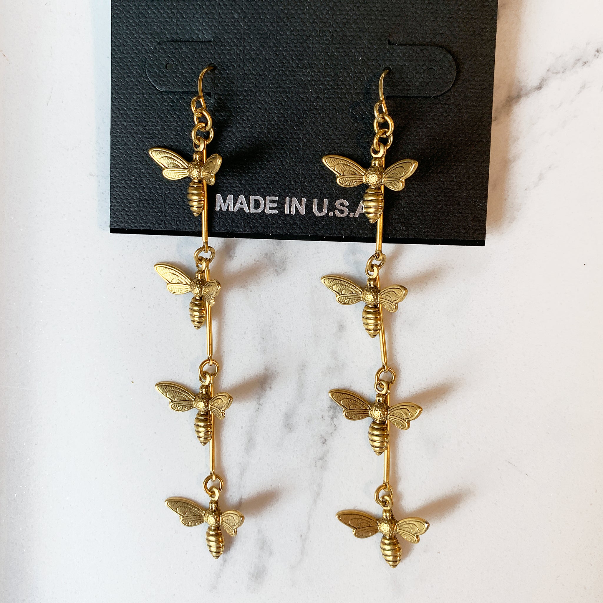 Yochi NY Emery Bumble Bee Dangle Earrings in 22k Gold