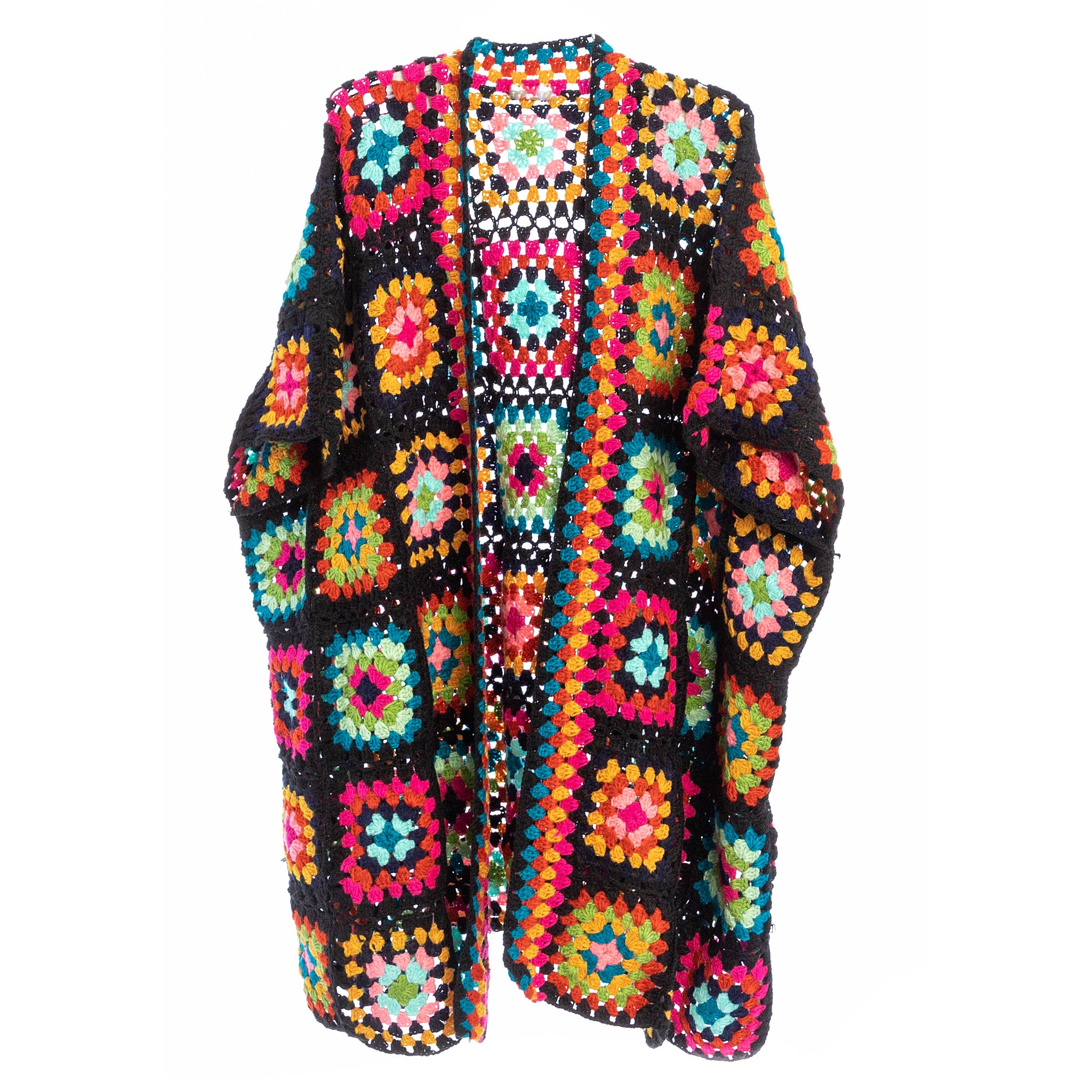 Saachi Noni Granny Square Crocheted Sweater in Black Multicolor
