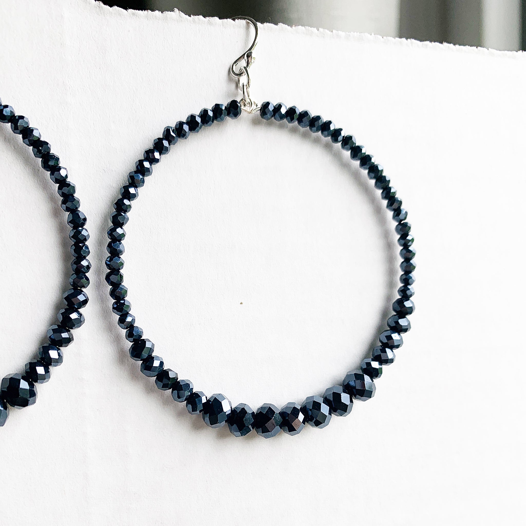 Chan Luu Silver Hoop with Graduated Midnight Blue Crystals