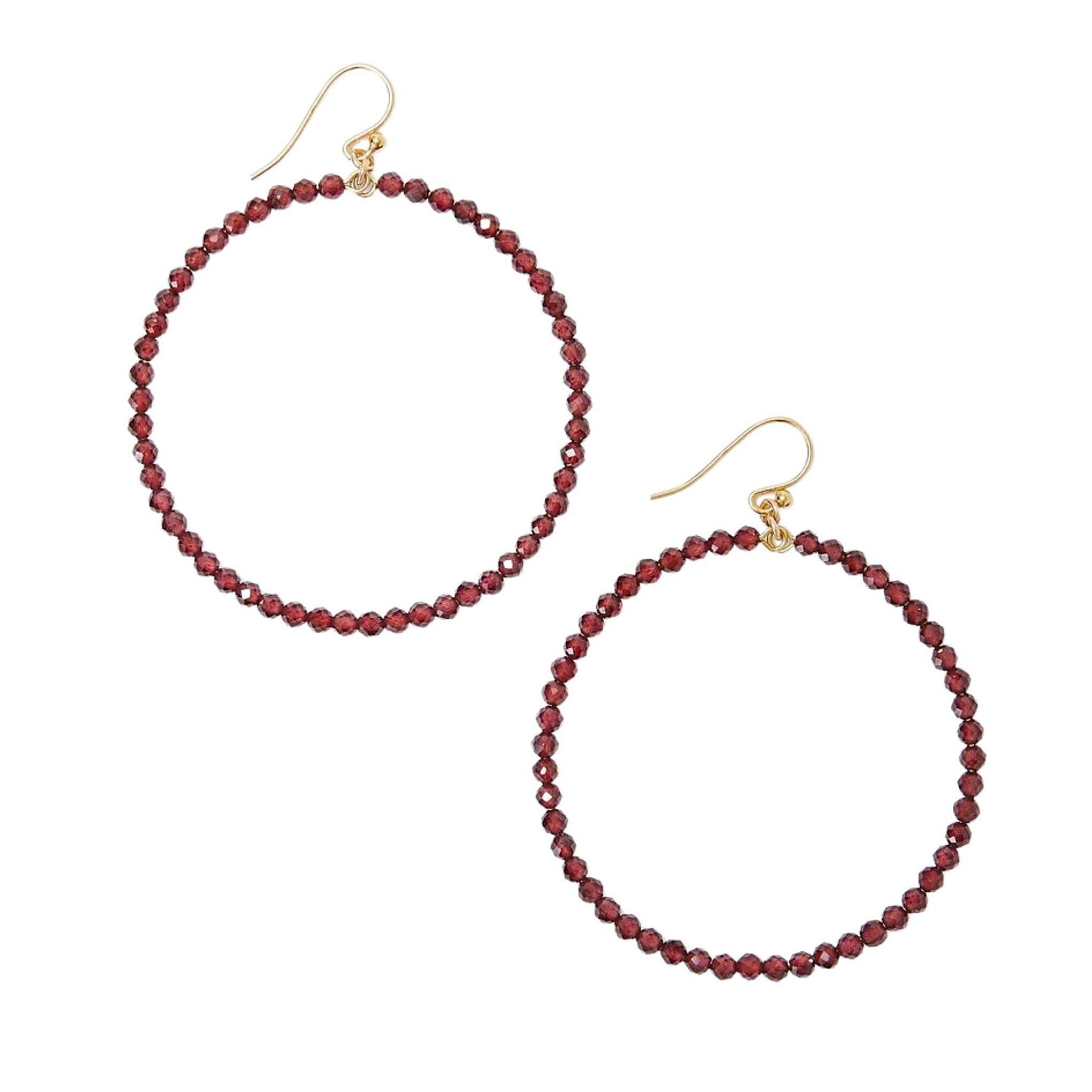 Chan Luu 2 Inch Gold Hoop Earrings in Red Garnet