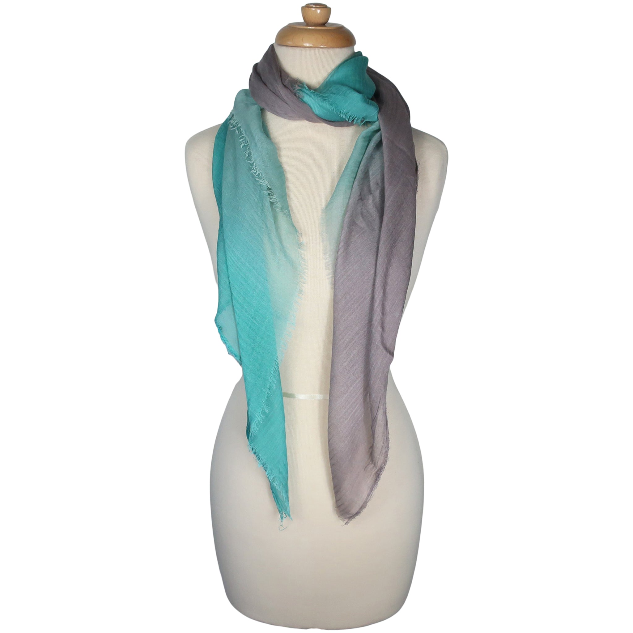Blue Pacific Dream Cashmere and Silk Scarf in Aquifer and Taupe 47 x 37