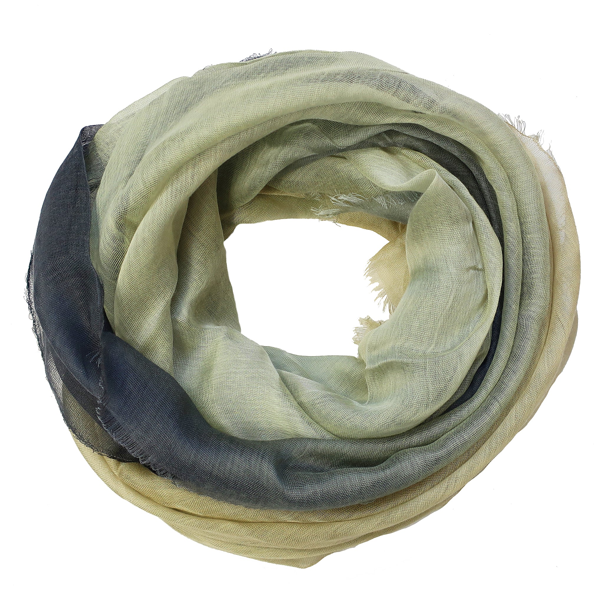 Blue Pacific Dream Cashmere and Silk Scarf in Slate, Green, and Yellow 47 x 37