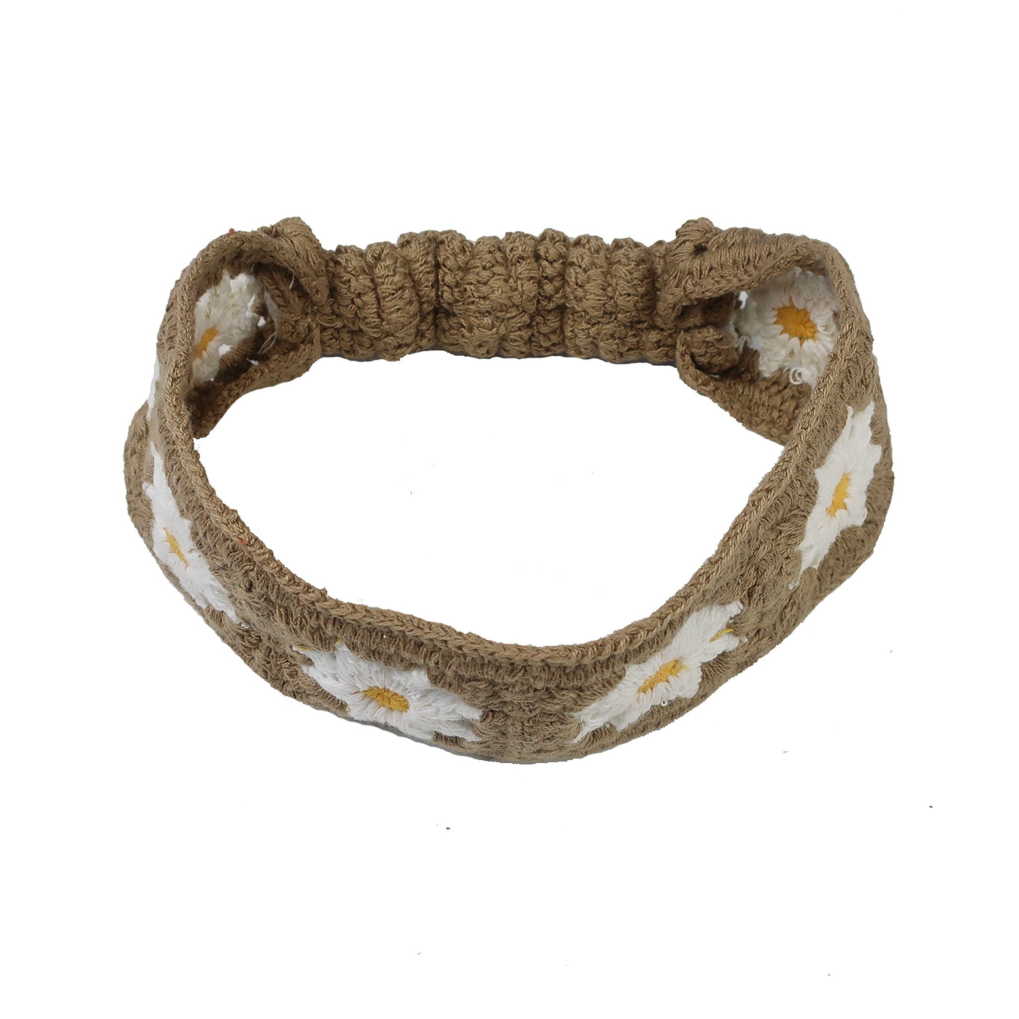 Solar Eclipse Floral Western Hand Knit Crochet Hair Headband in Beige