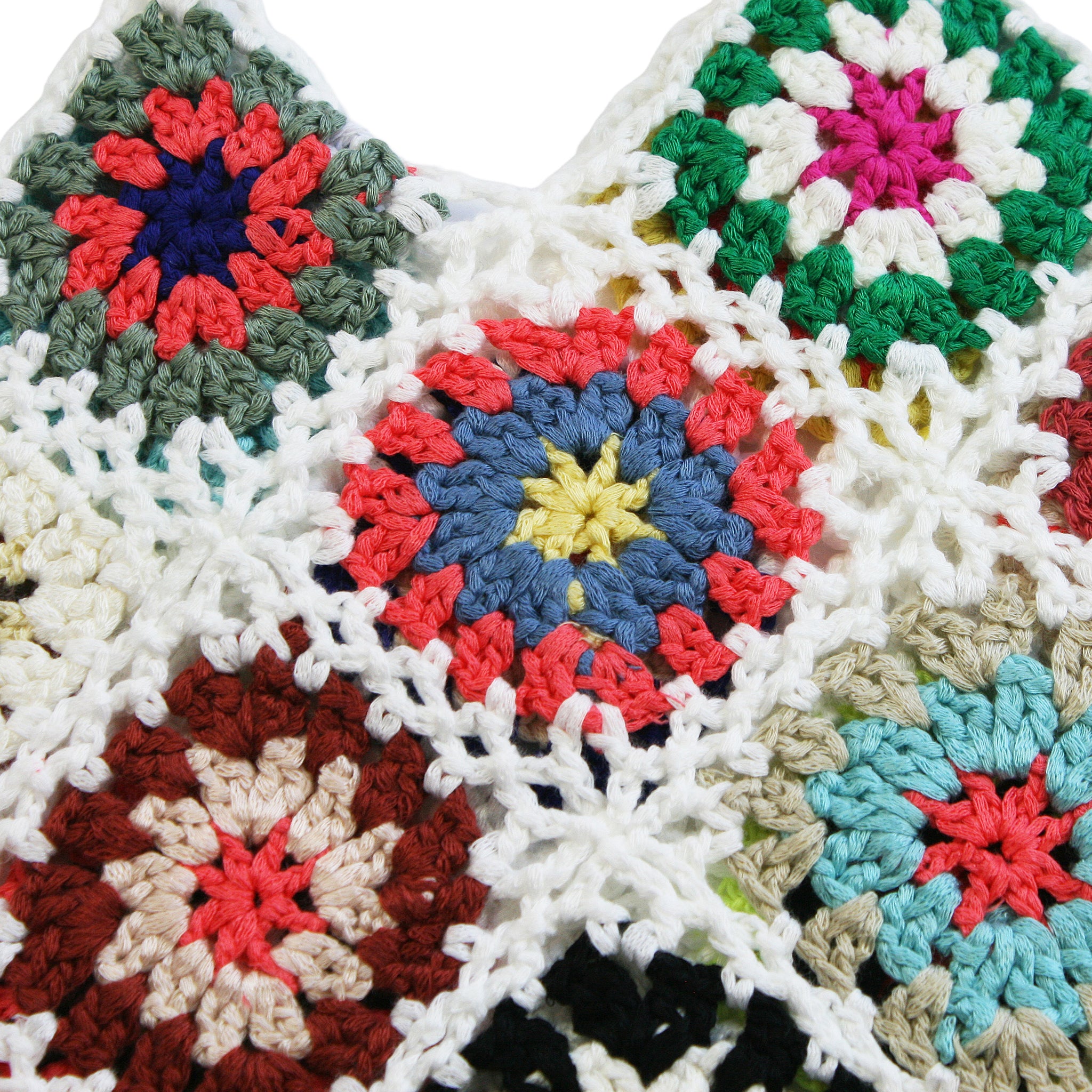 Patchwork Crochet Shoulder Bag in Multicolor and White
