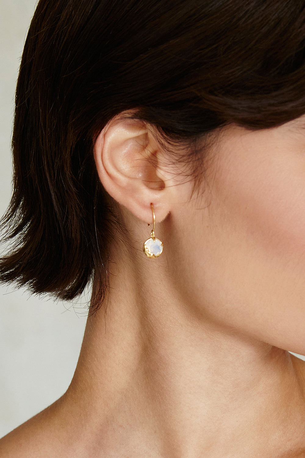 Chan Luu Gold Framed Dangle Earrings in White Opal Crystal and Gold Vermeil
