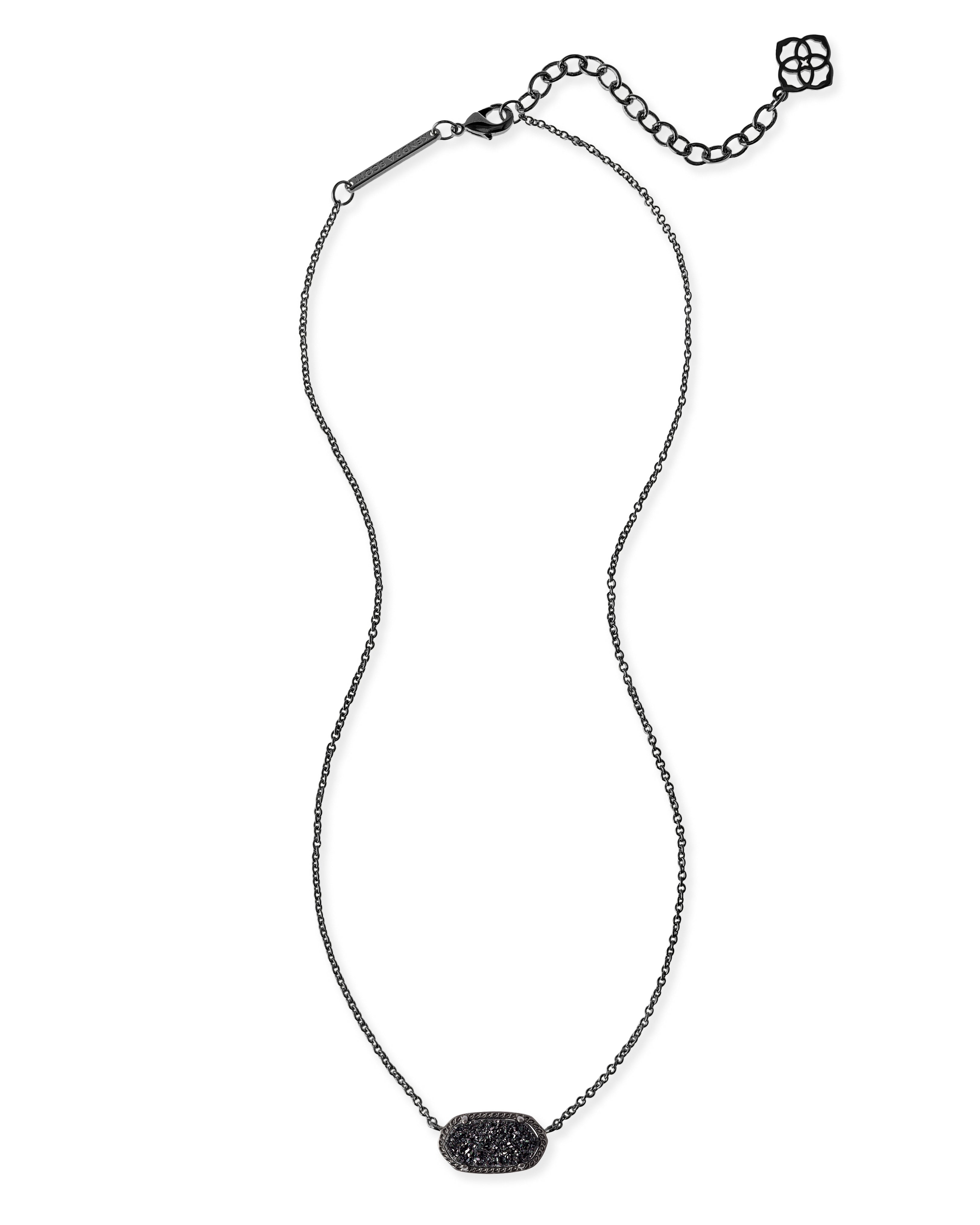 Kendra Scott Elisa Oval Pendant Necklace in Black Drusy and Gunmetal