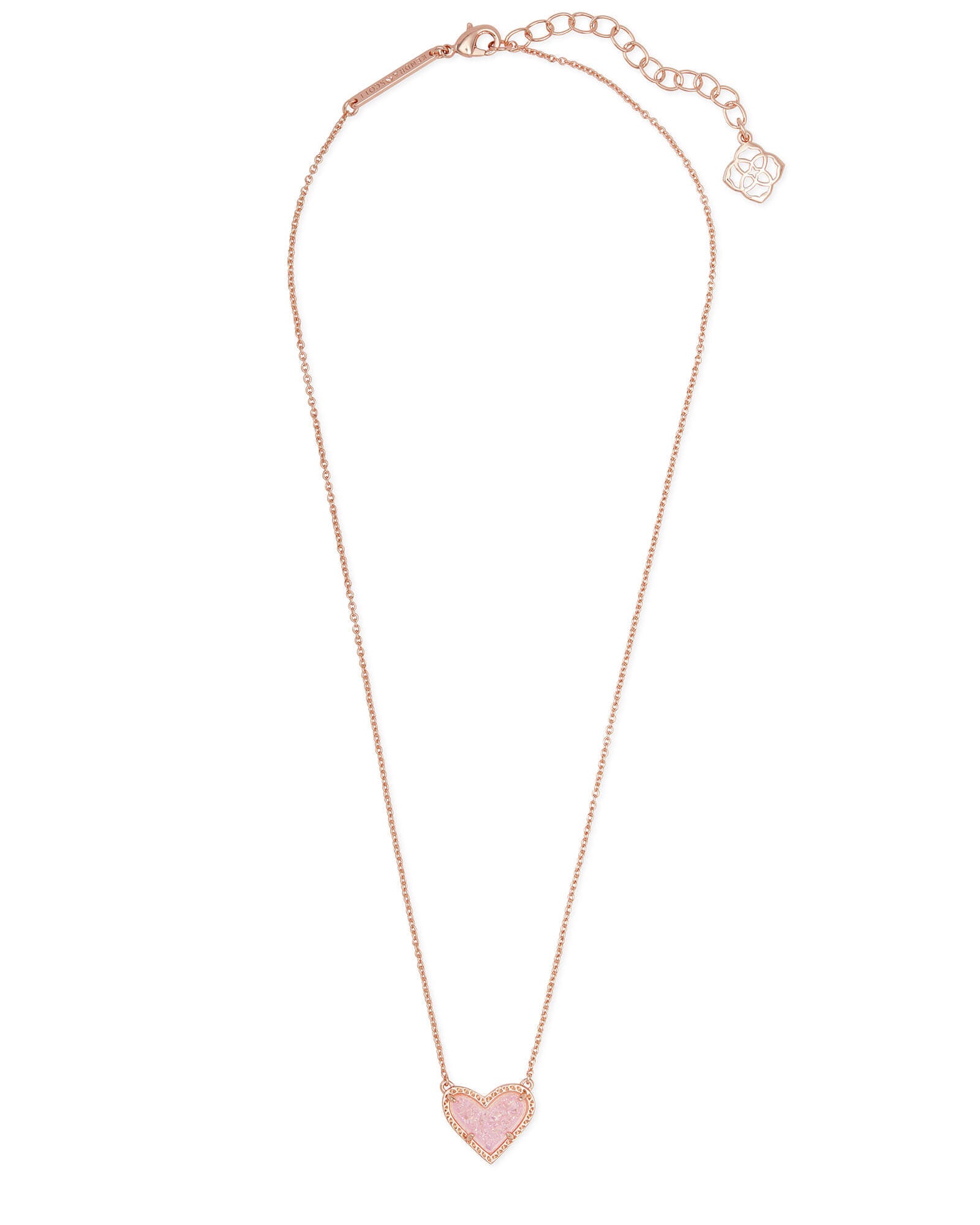 Kendra Scott Ari Heart Pendant Necklace in Pink Drusy and Rose Gold