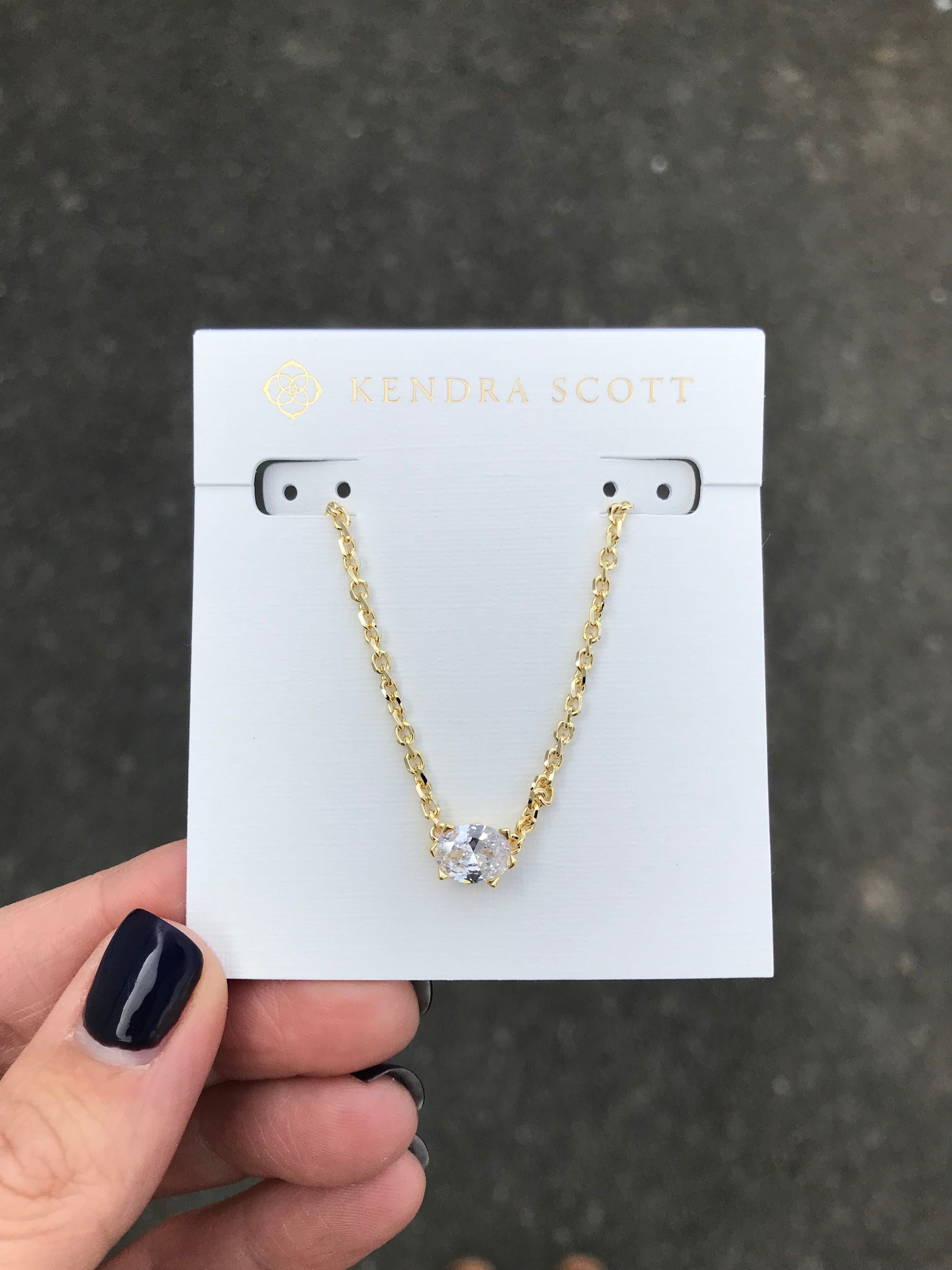 Kendra Scott Cailin Oval Pendant Necklace in White Cubic Zirconia and Gold